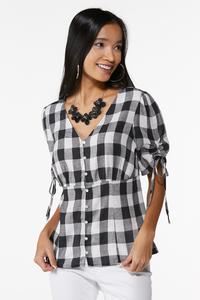 Plaid Ruched Sleeve Top