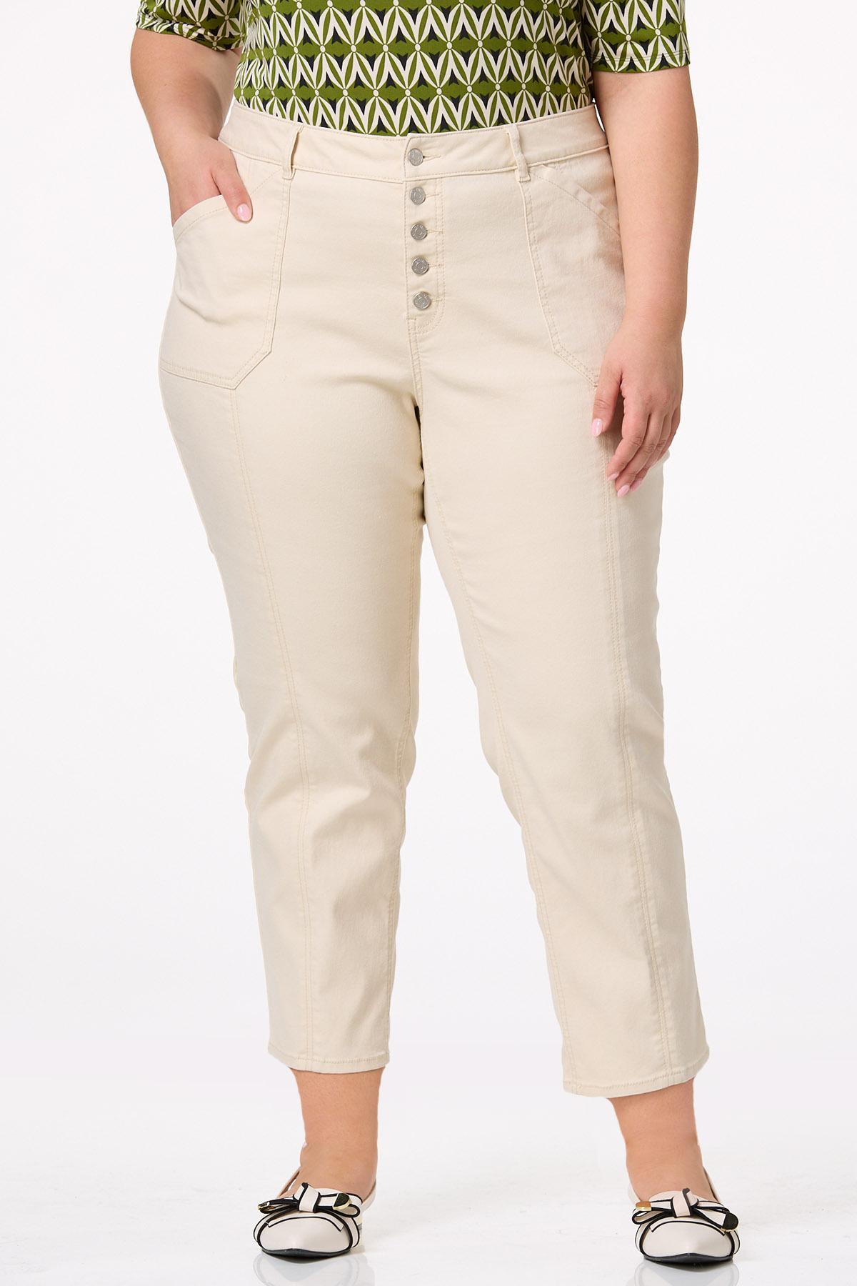 Plus Size Button Front Ankle Pants