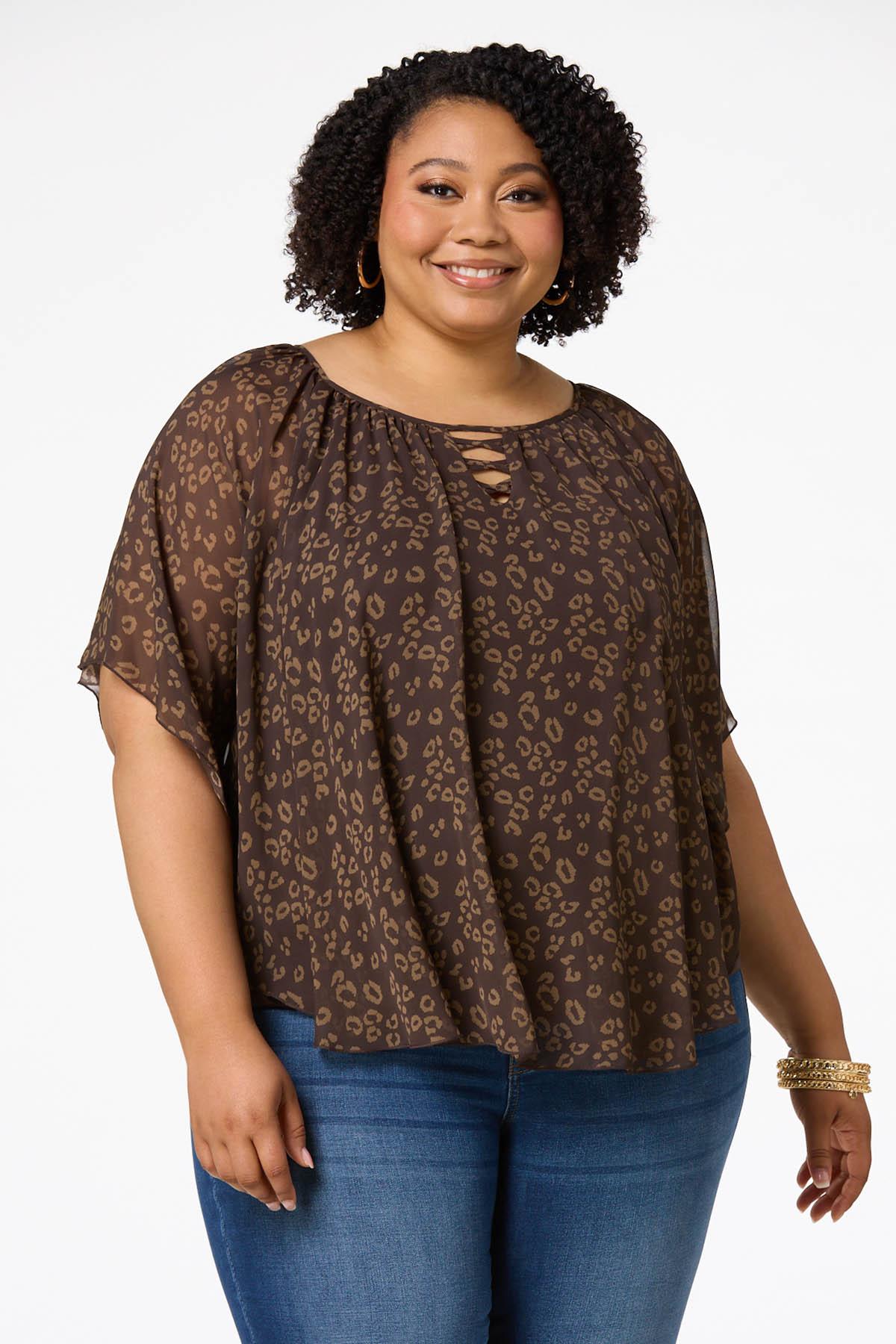 Plus Size Leopard Capelet Top