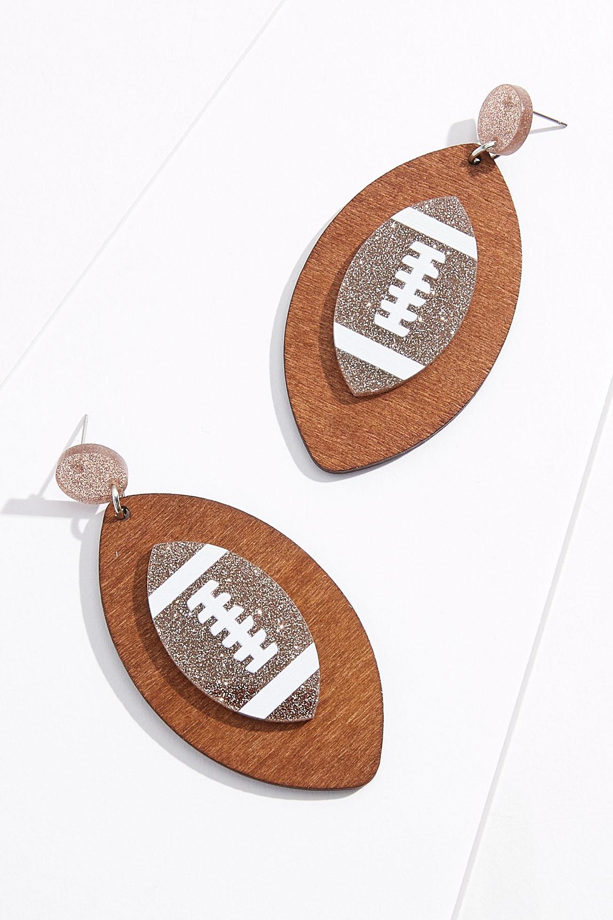 Wood Football Earrings