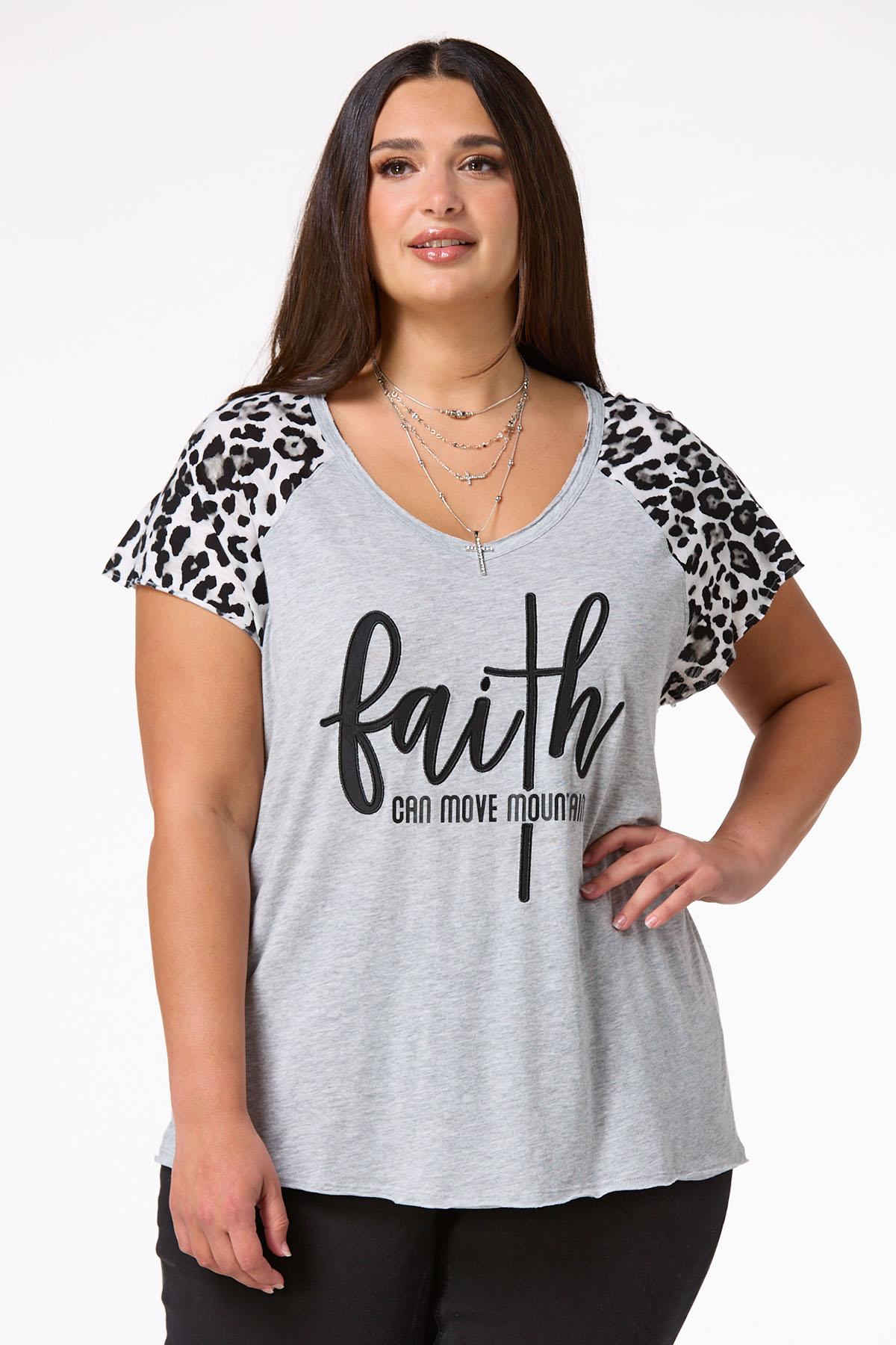 Plus Size Faith Leopard Sleeve Tee