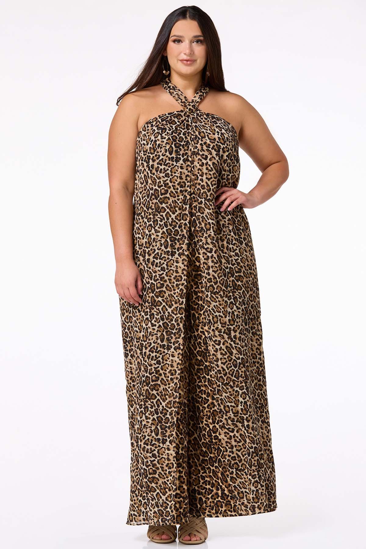 Plus Size Leopard Halter Jumpsuit