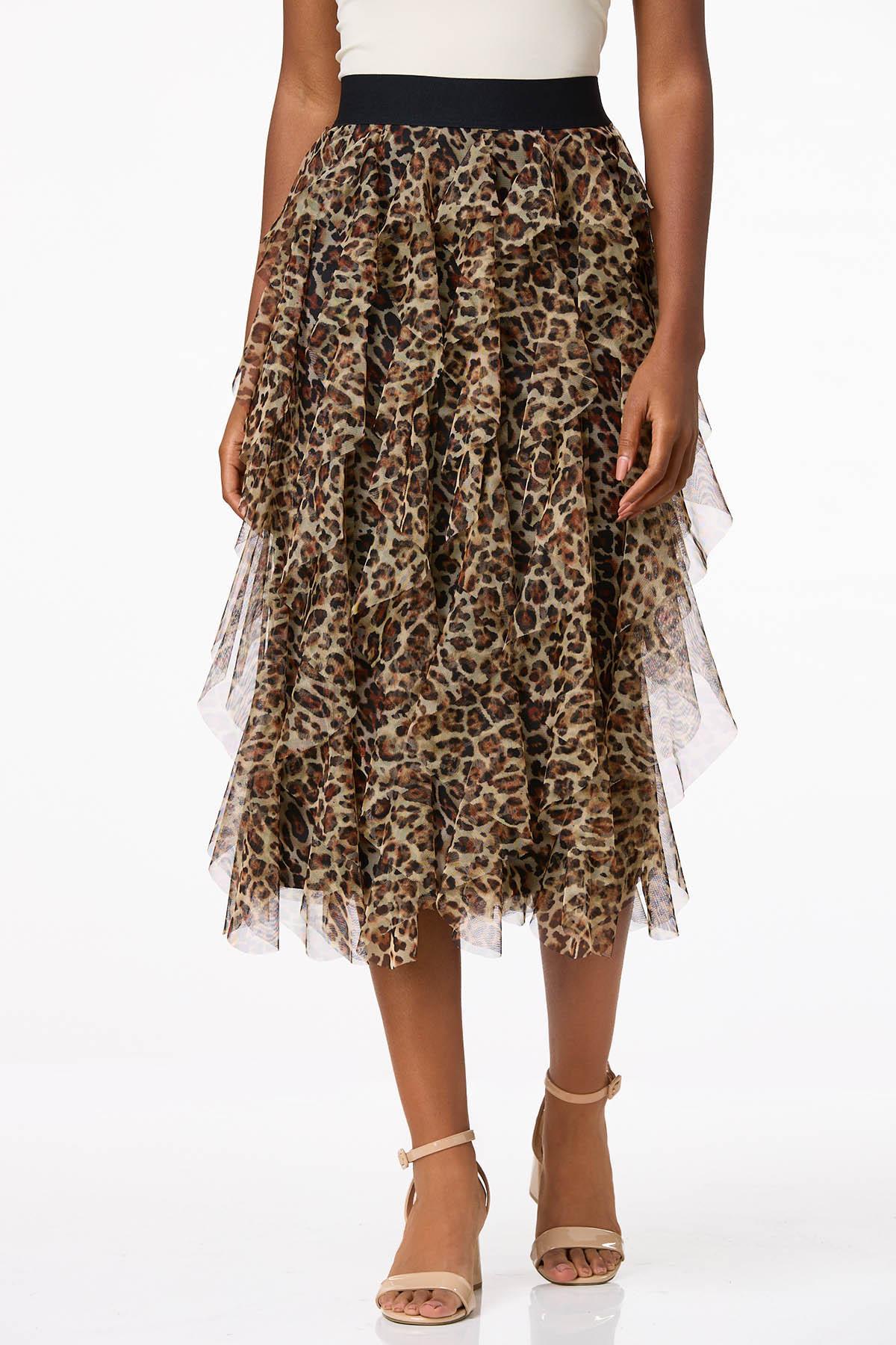 Ruffled Leopard Midi Skirt