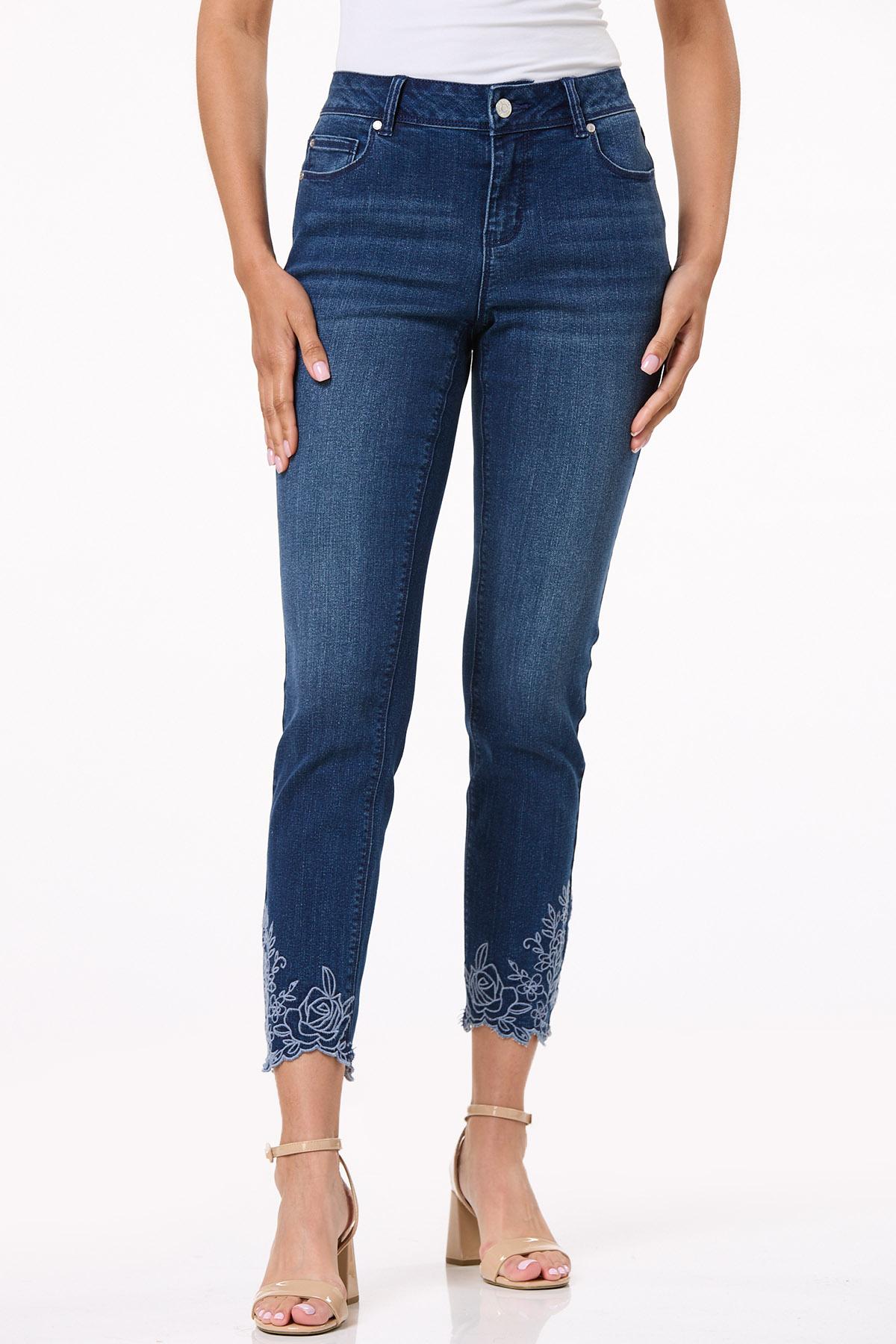 Embroidered Hem Ankle Jeans