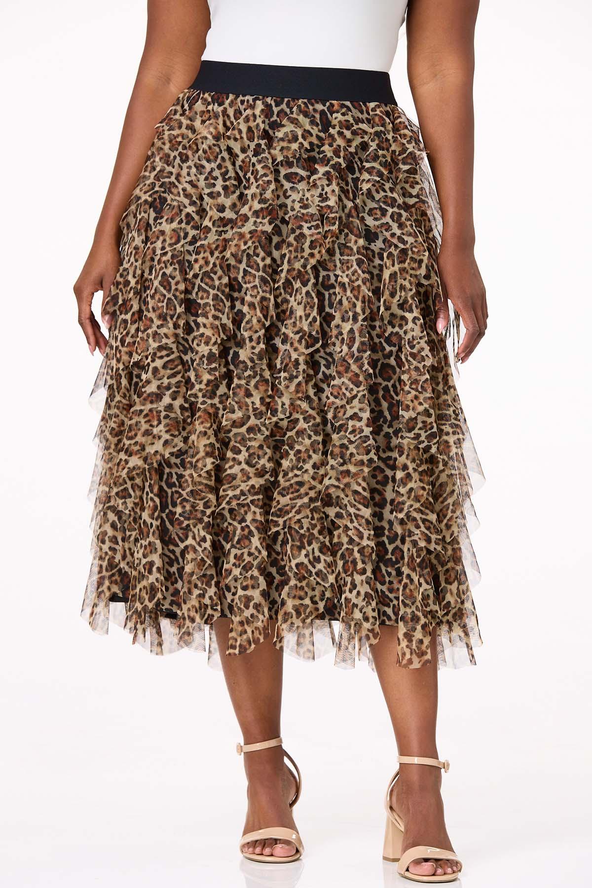 Plus Size Ruffled Leopard Midi Skirt