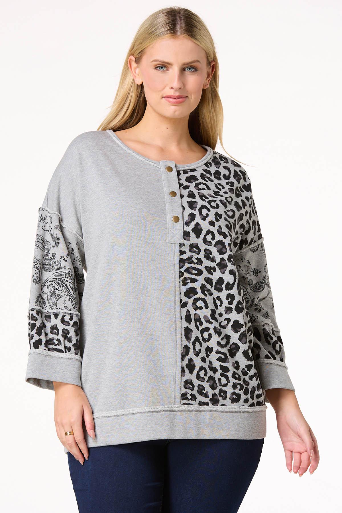 Plus Size Leopard Paisley Panel Sweatshirt