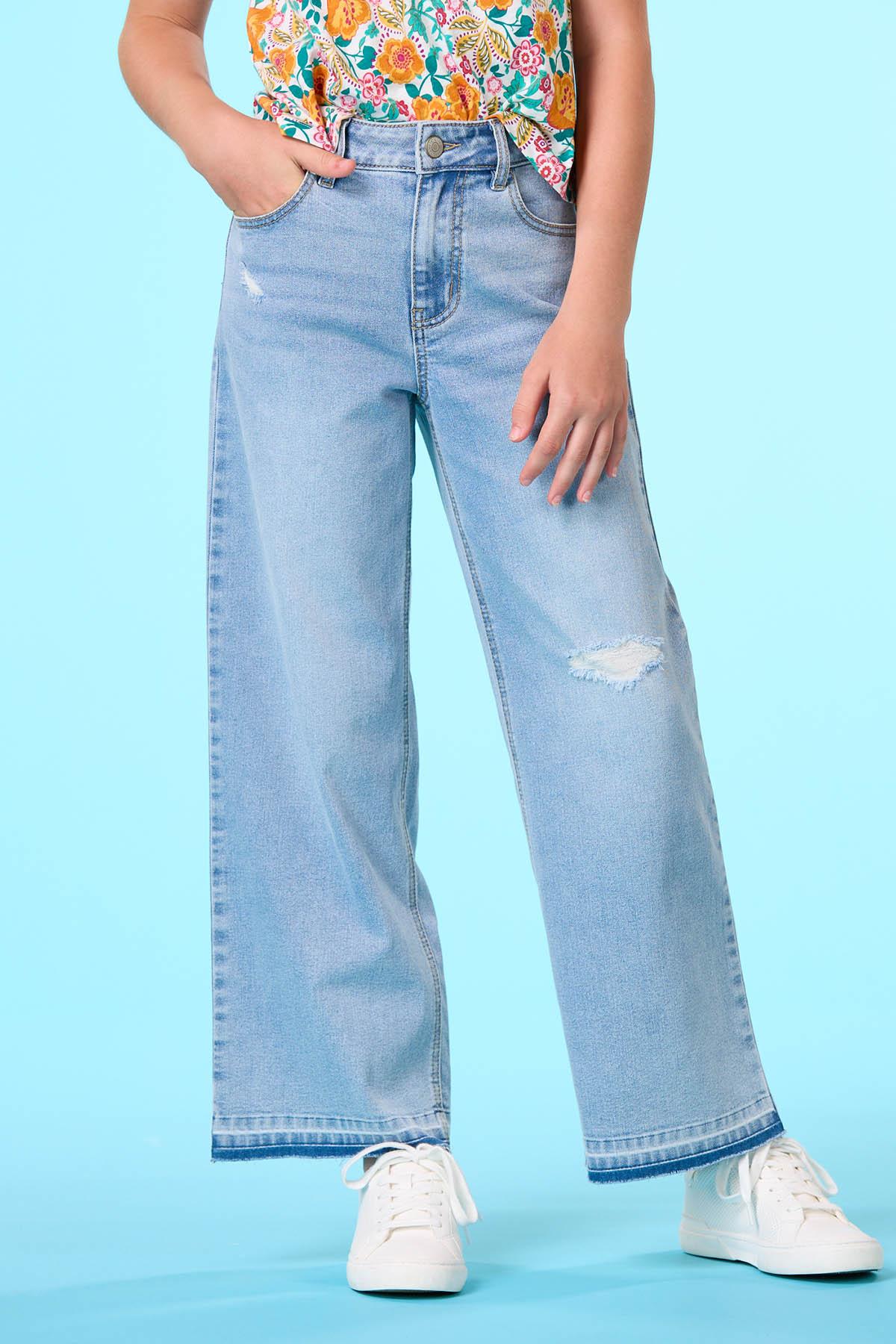 Girls Distressed Wide Leg Jeans