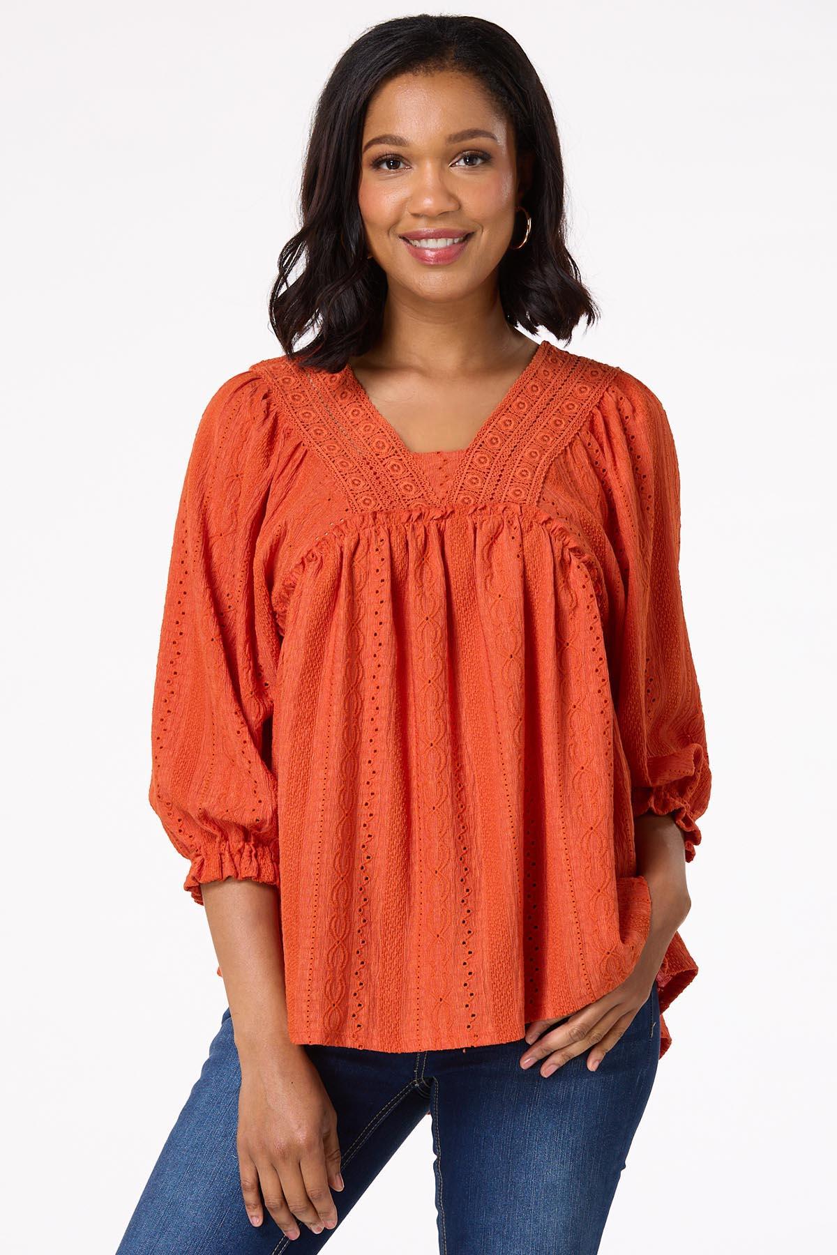 Orange Lace Trim Babydoll Top