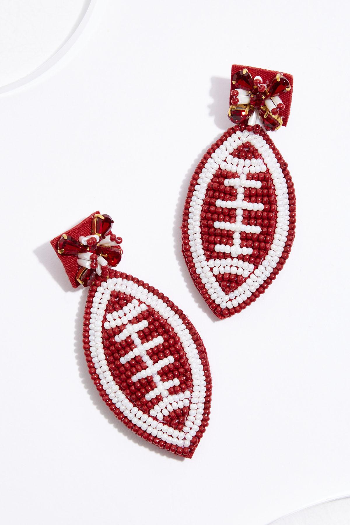 Orange Seed Bead Football Earrings