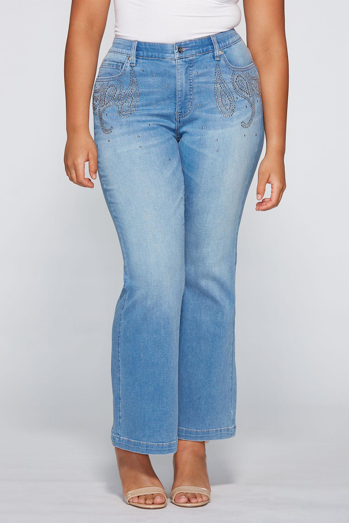 Plus Size Rhinestone Paisley Bootcut Jeans