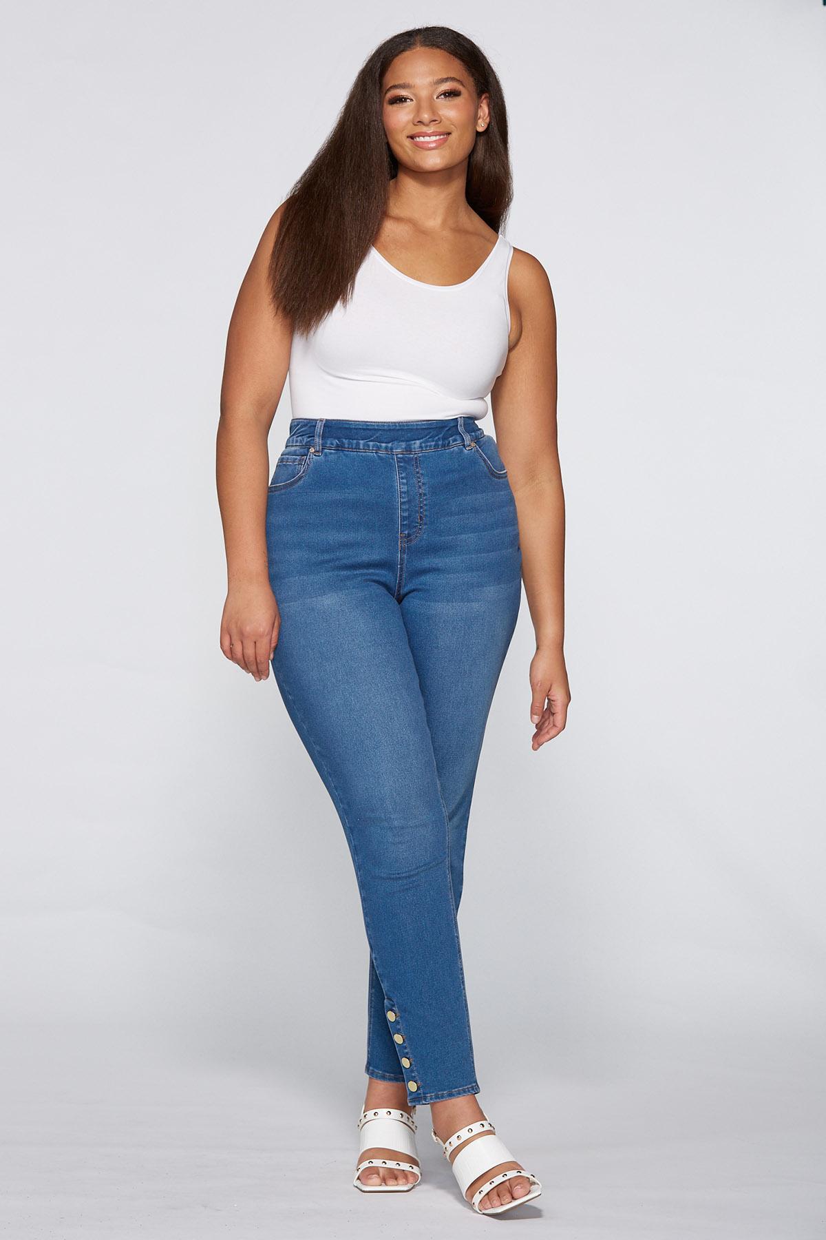 Plus Petite Contour Button Hem Jeans