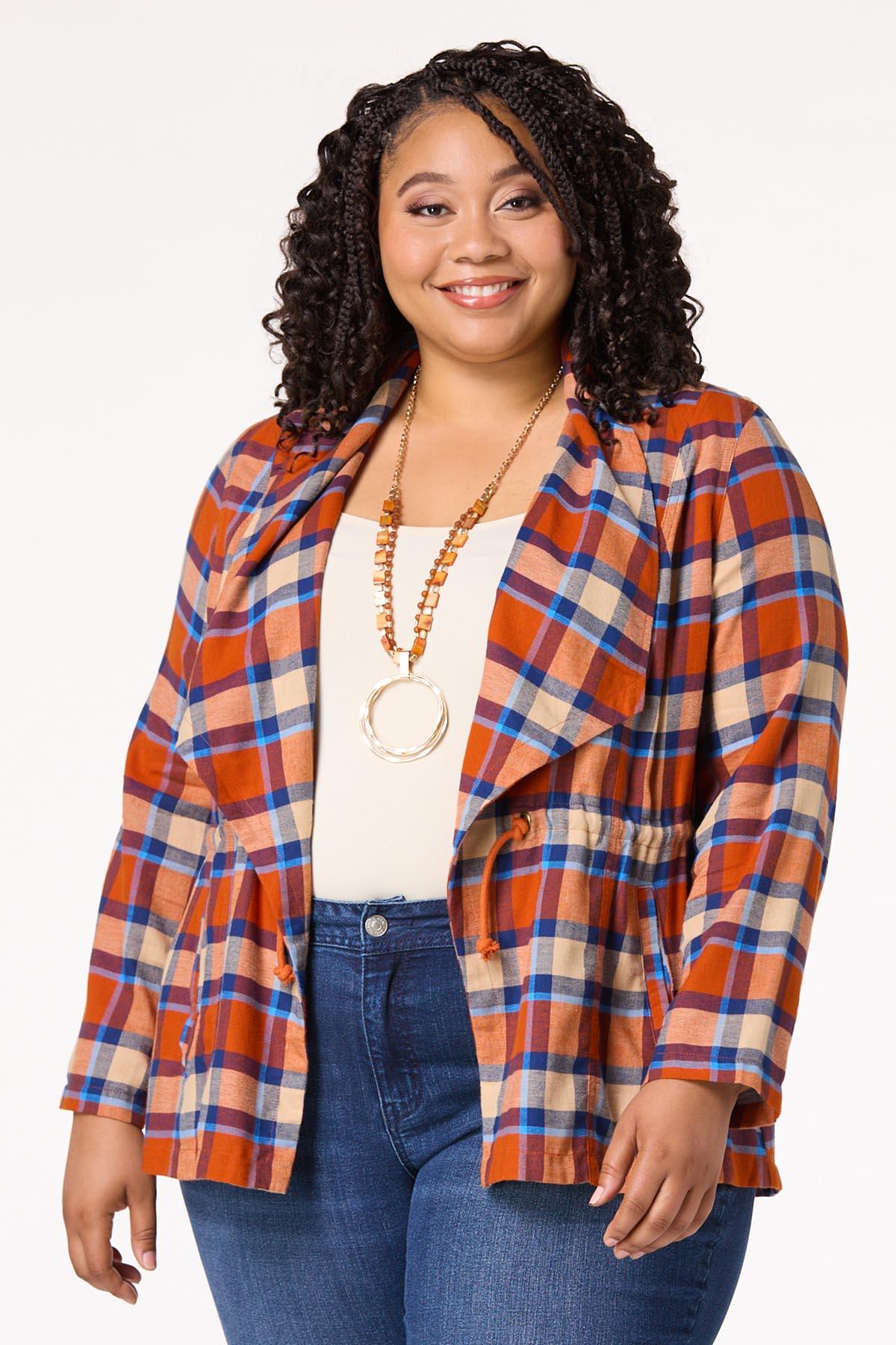 Plus Size Plaid Tie Waist Shirt