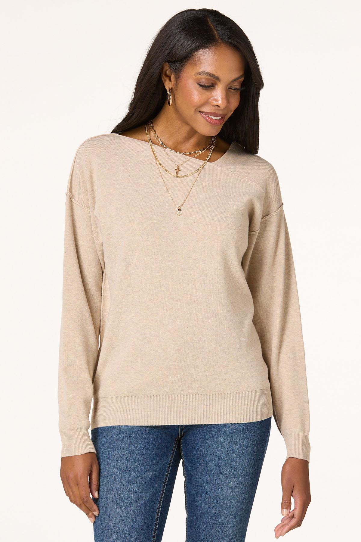 Natural Asymmetrical V-Neck Sweater