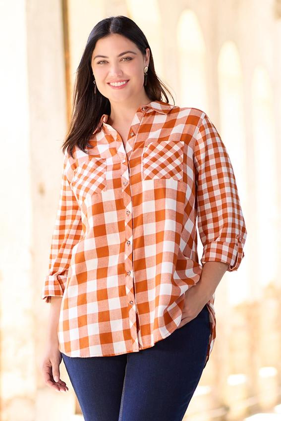 Plus Size Spice Check Button Down Shirt