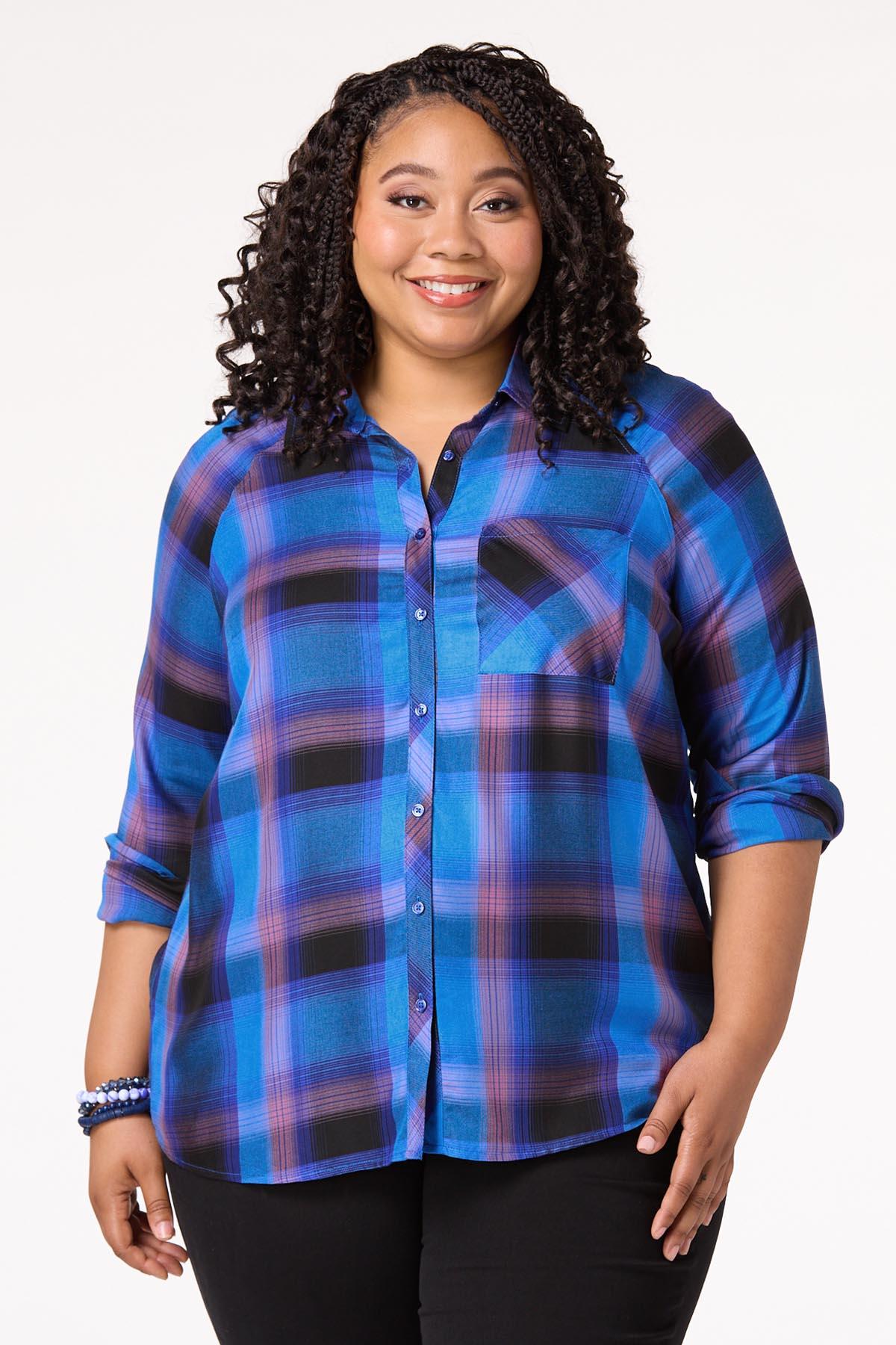 Plus Size Blue Plaid Shirt