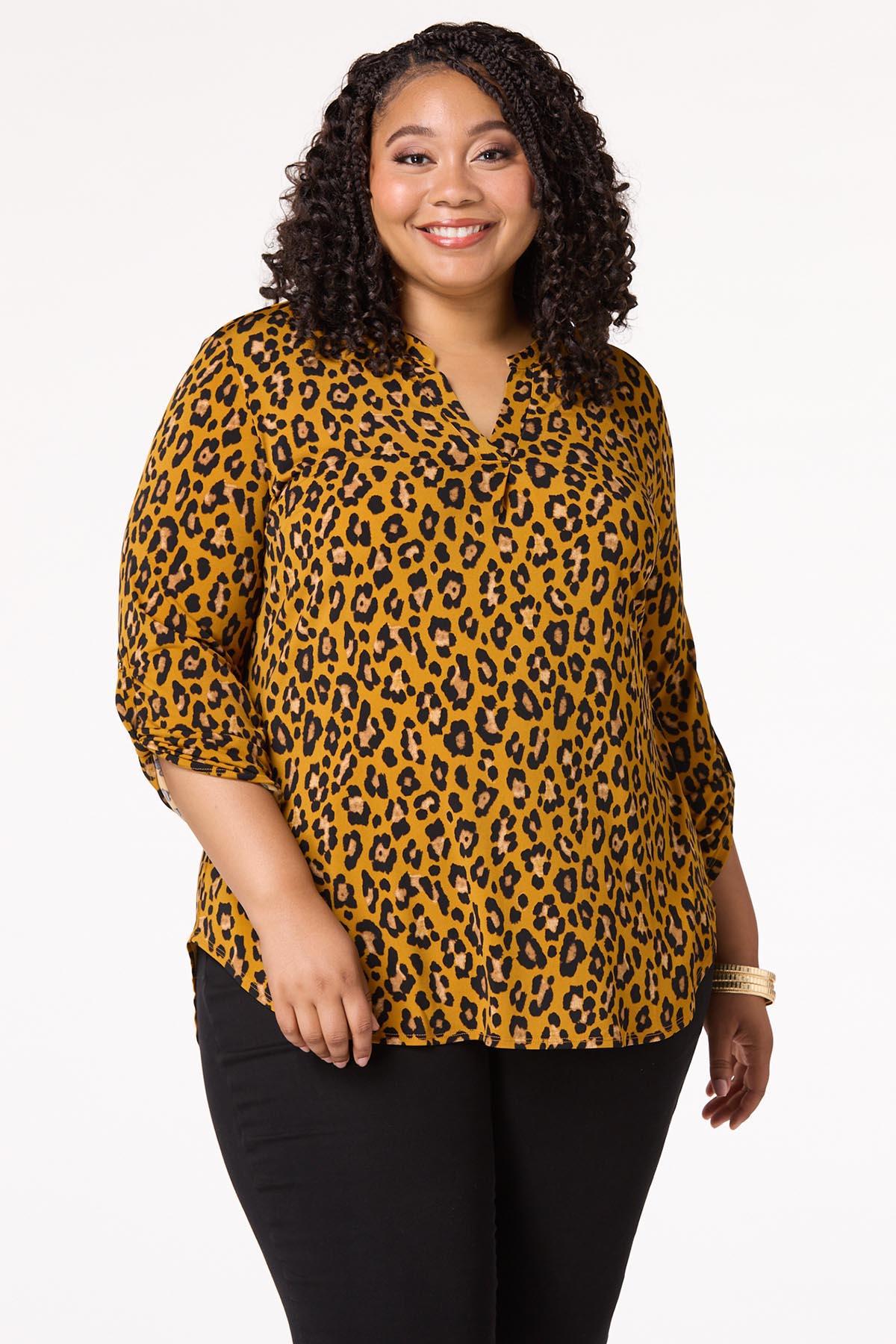 Plus Size Leopard Scrunch Sleeve Top