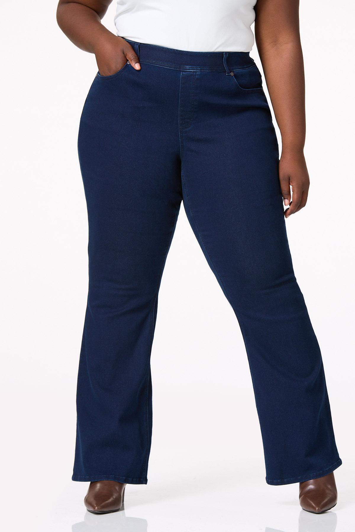 Plus Size High Rise Pull-On Flare Leg Jeans