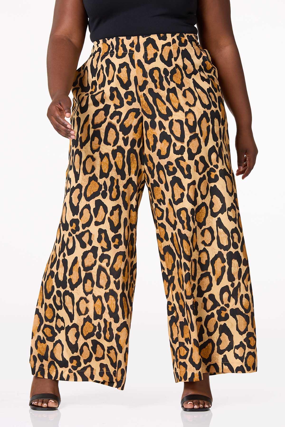 Plus Size Leopard Wide Leg Pants