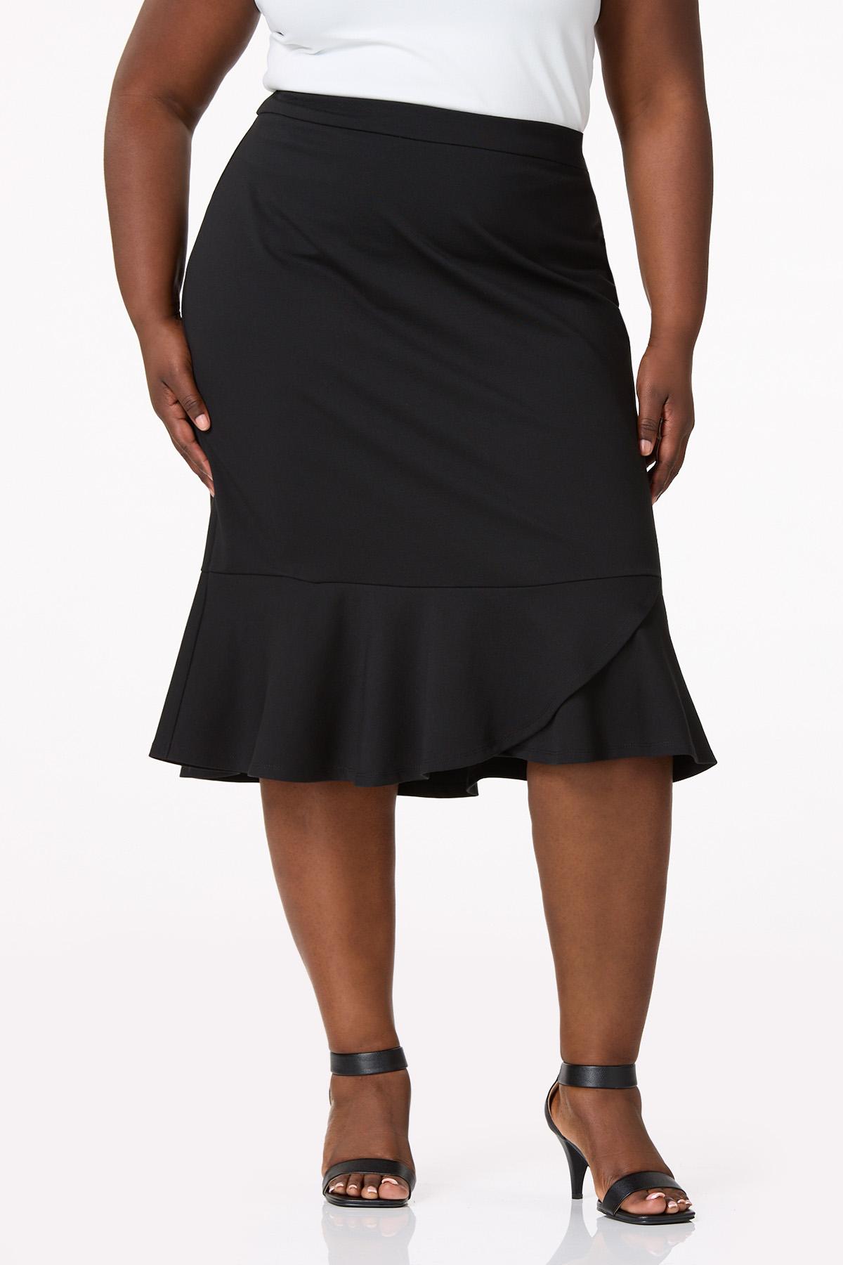 Plus Size Ponte Flounced Hem Skirt