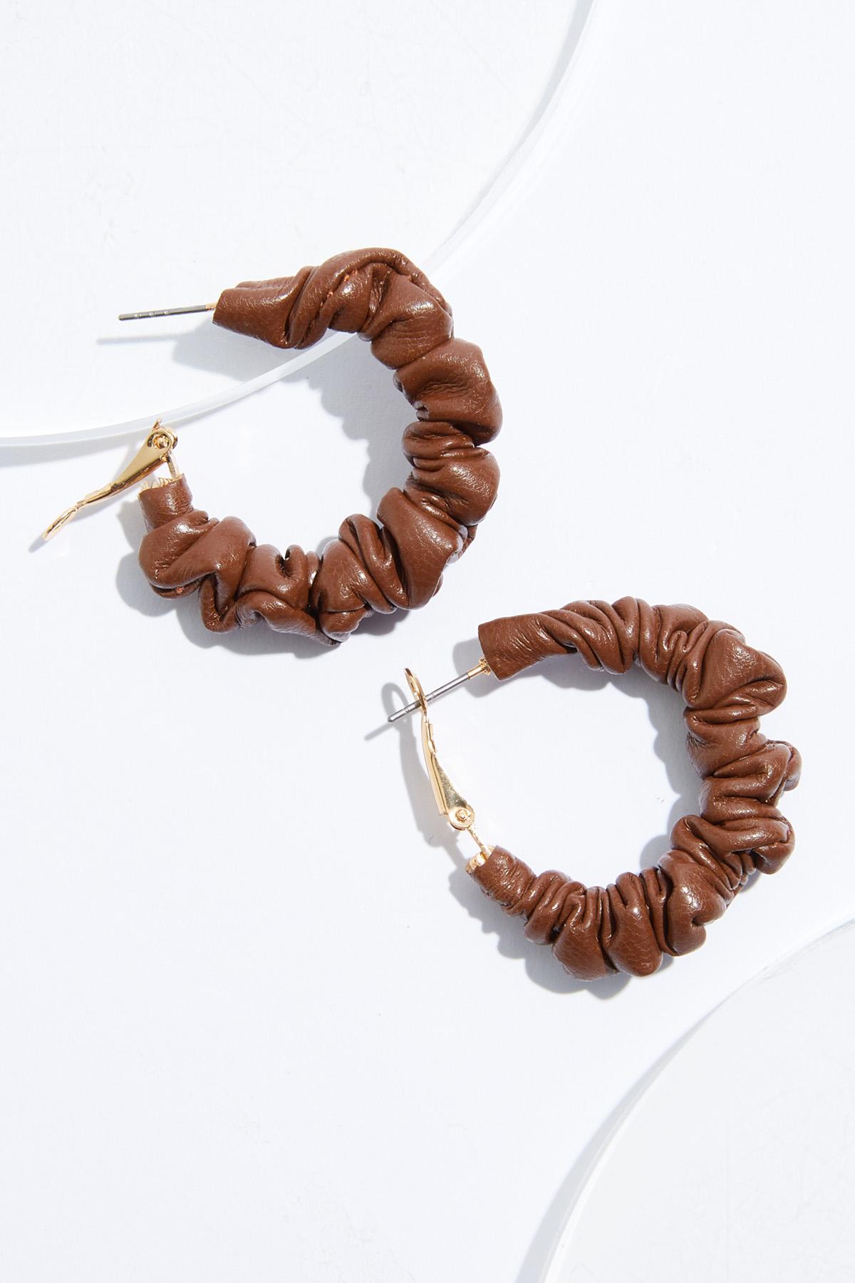 Scrunched Faux Leather Hoop Earrings