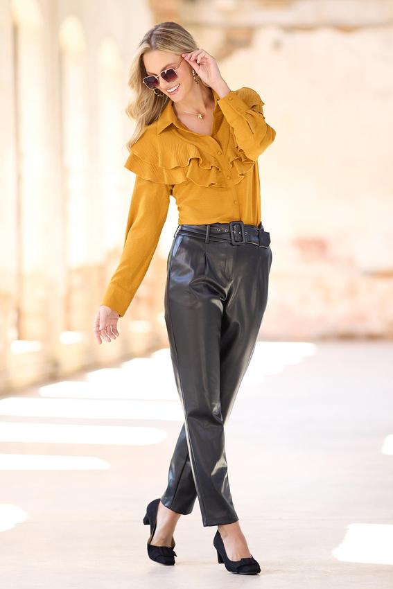 Belted Faux Leather Pants