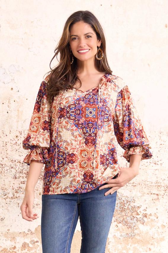 Ruffled Medallion Poet Top