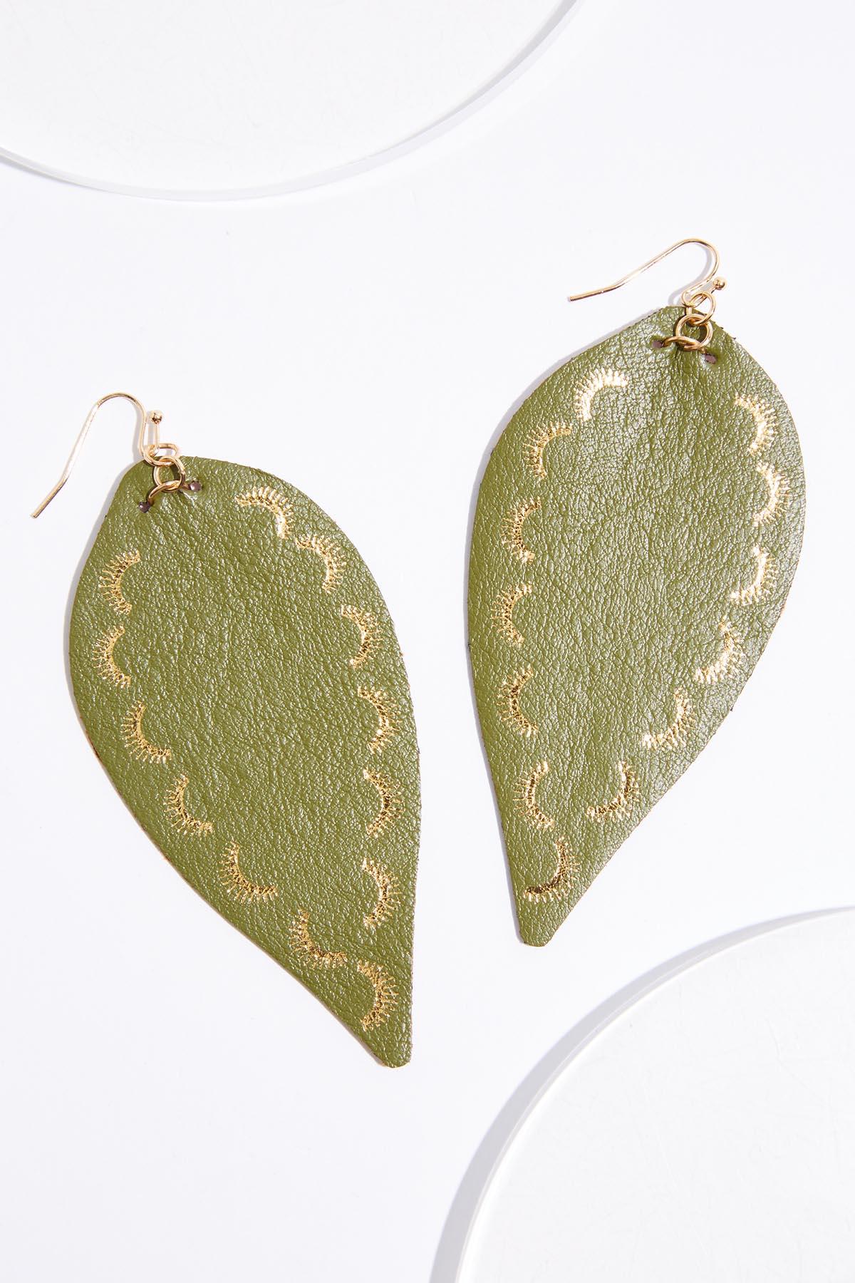 Faux Leather Olive Tear Earrings