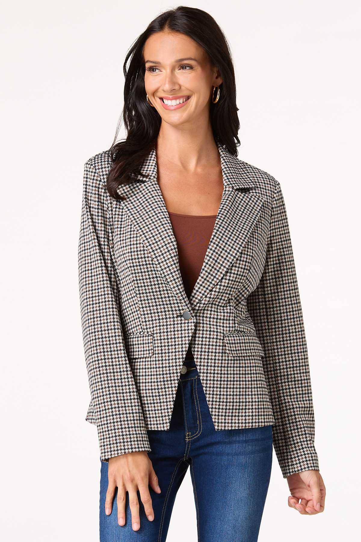 Brown And Black Houndstooth Blazer