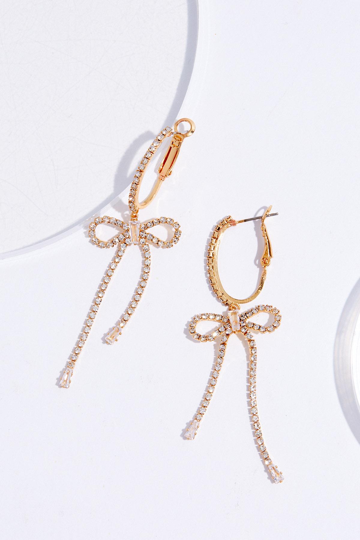 Gold Rhinestone Bow Earrings