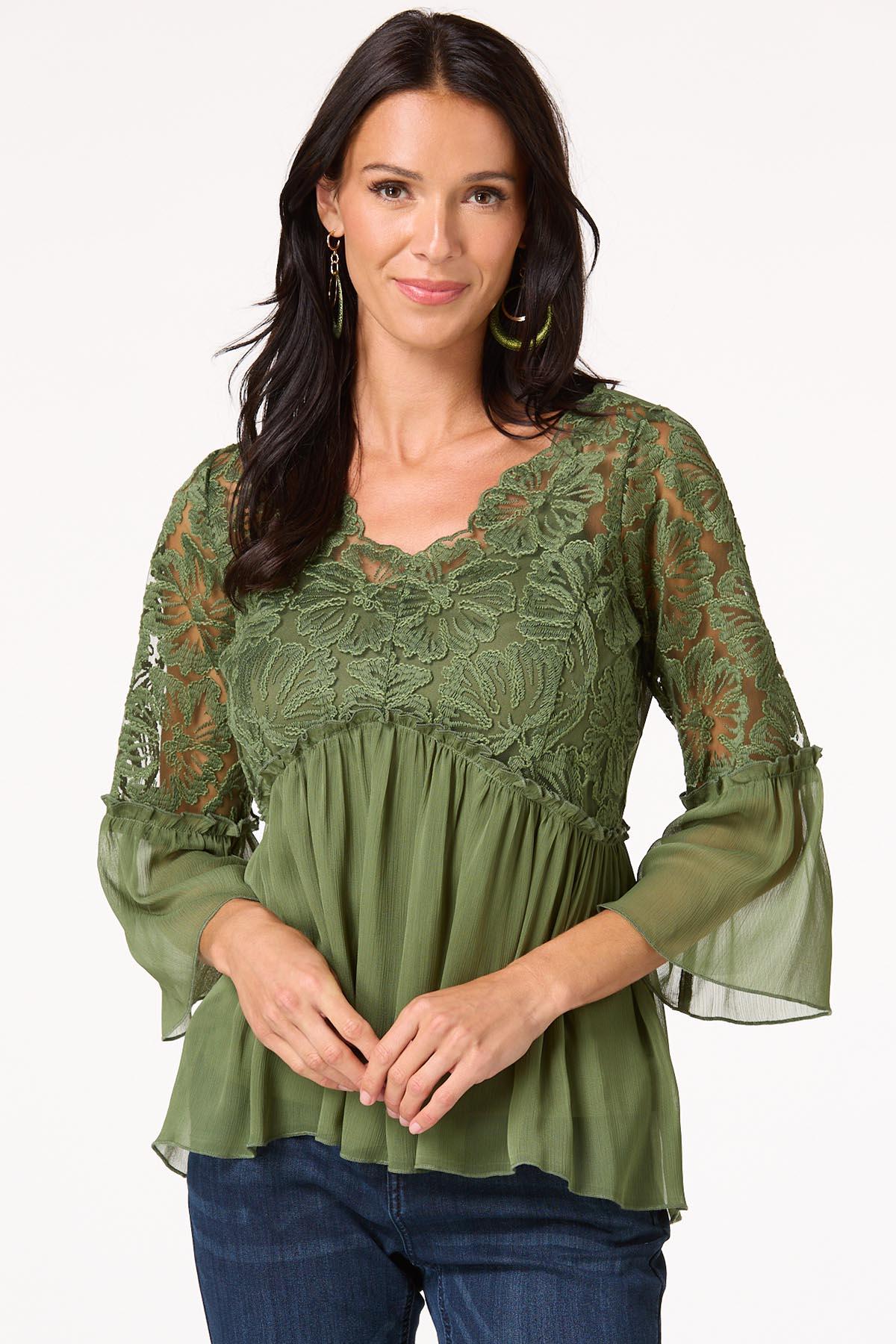 Lacy Olive Babydoll Top