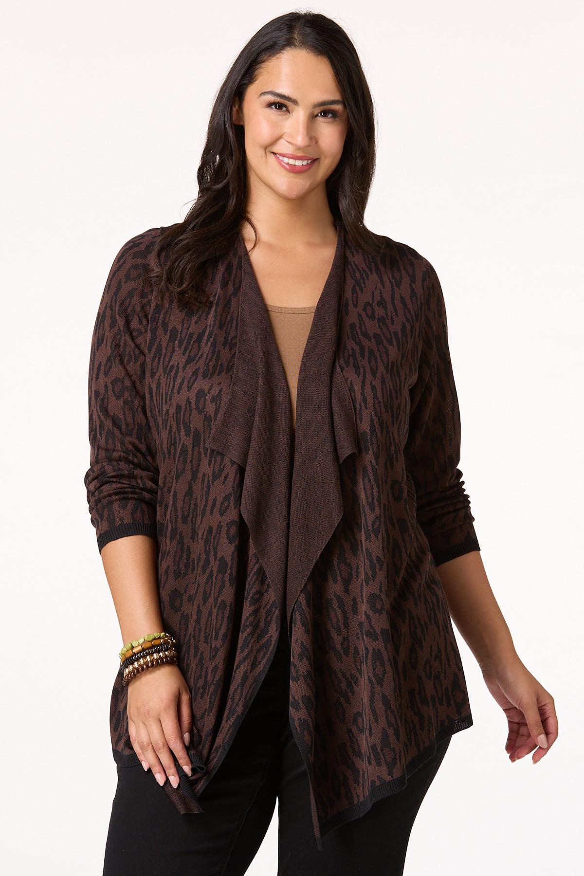 Plus Size Animal Print Waterfall Cardigan