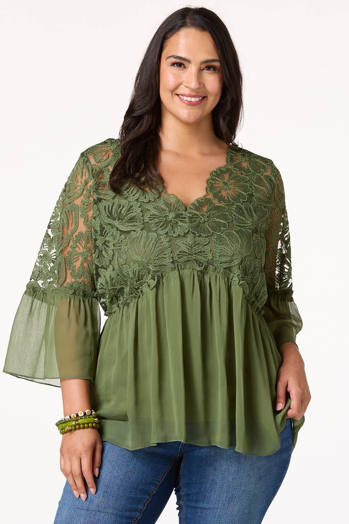 Plus Size Lacy Olive Babydoll Top