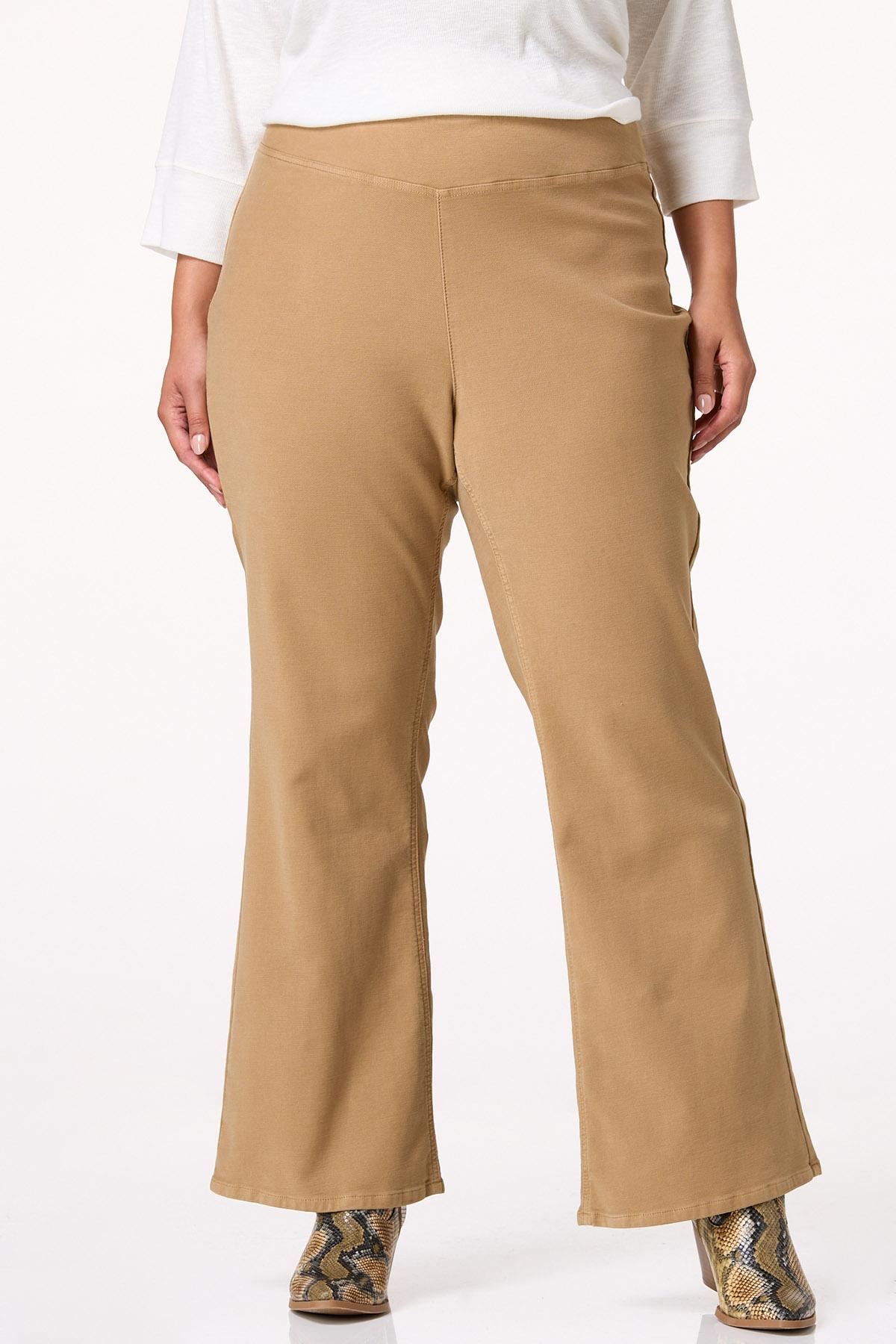 Plus Size Brown Flare Pull-On Pants