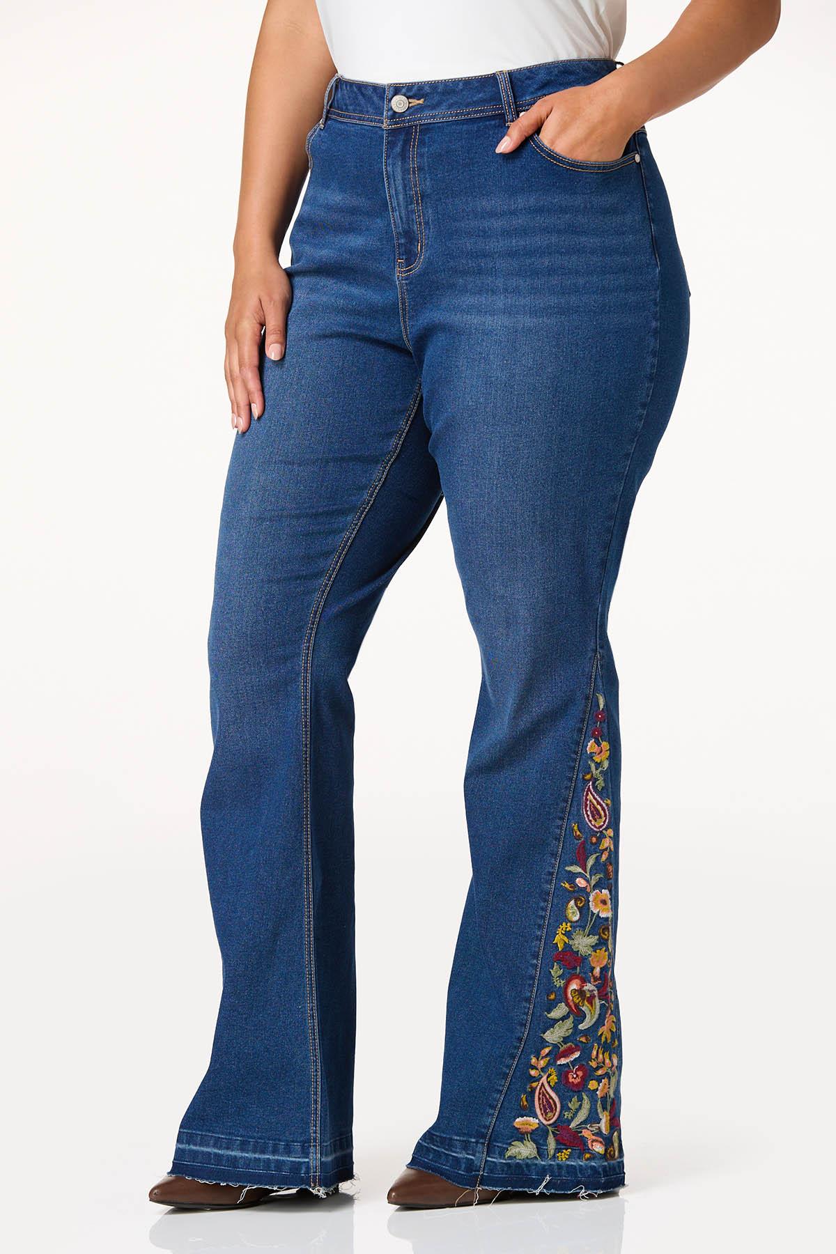 Plus Size Floral Paisley Embroidered Jeans