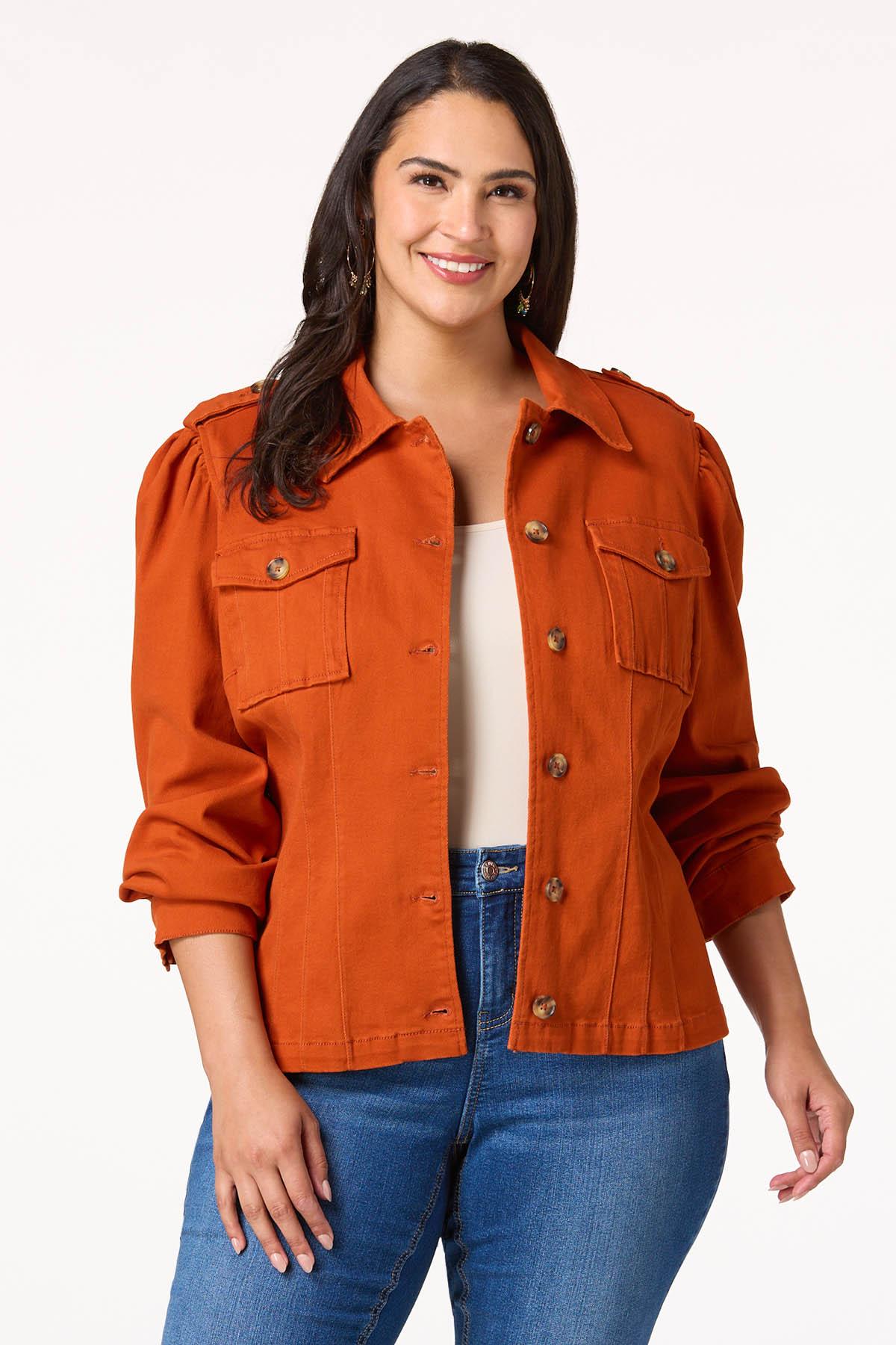 Plus Size Utility Puff Sleeve Jacket