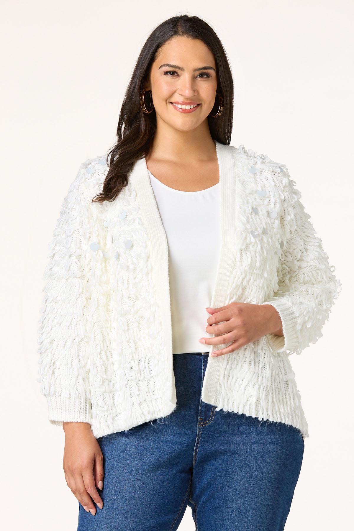 Plus Size Ivory Textured Cardigan