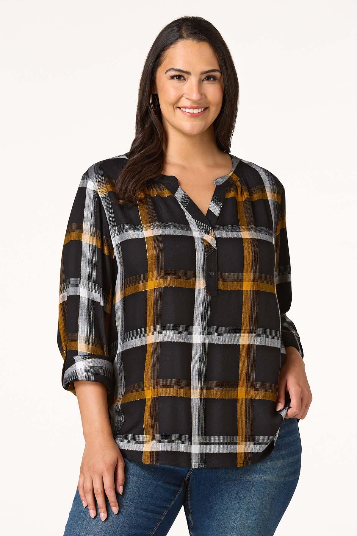 Plus Size Plaid Herringbone Top