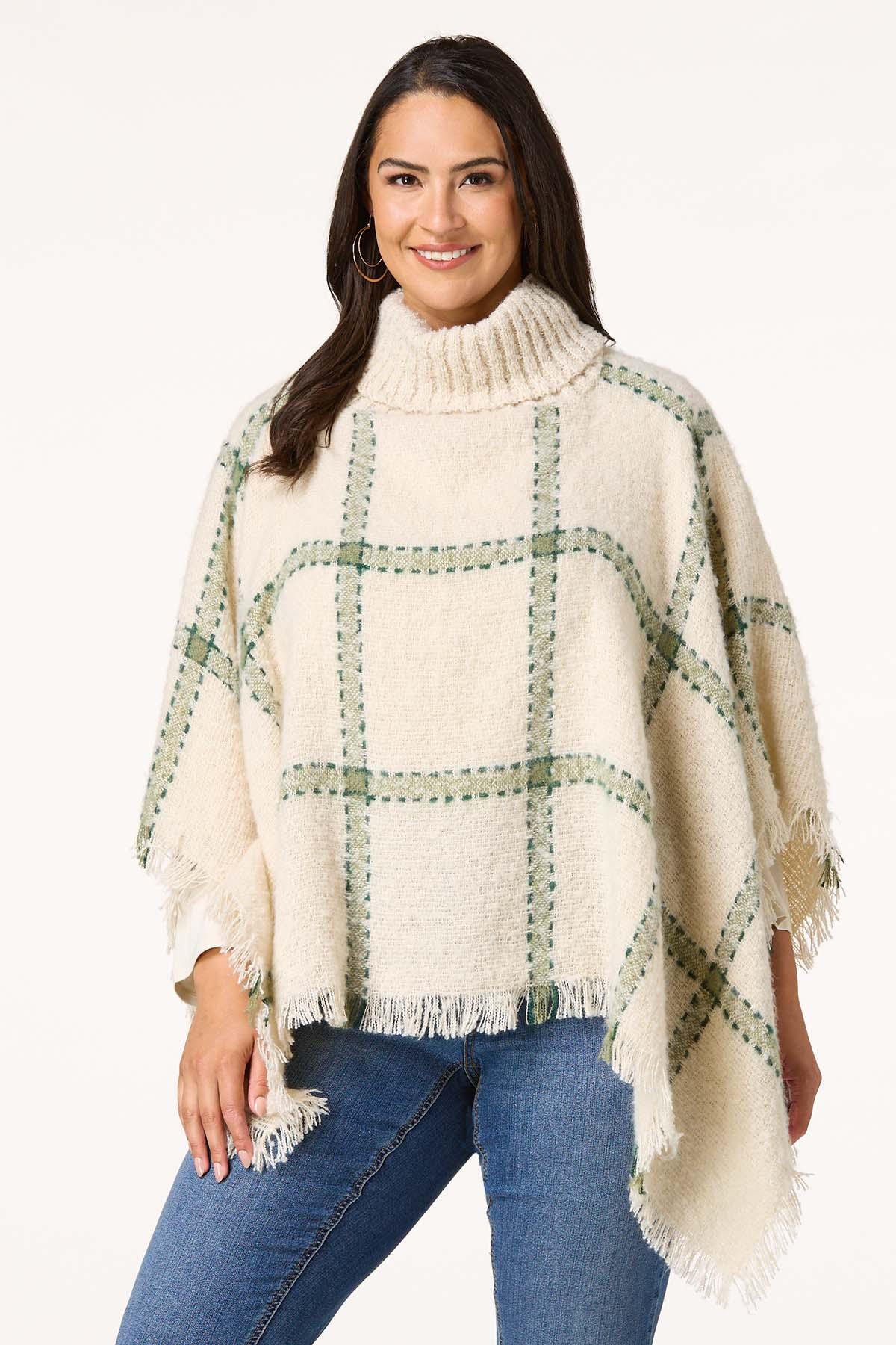 Brushed Windowpane Poncho