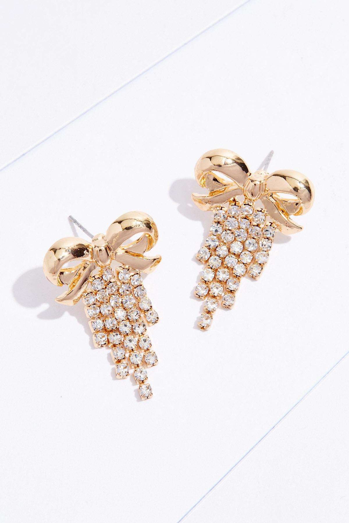 Rhinestone Fringe Bow Earrings