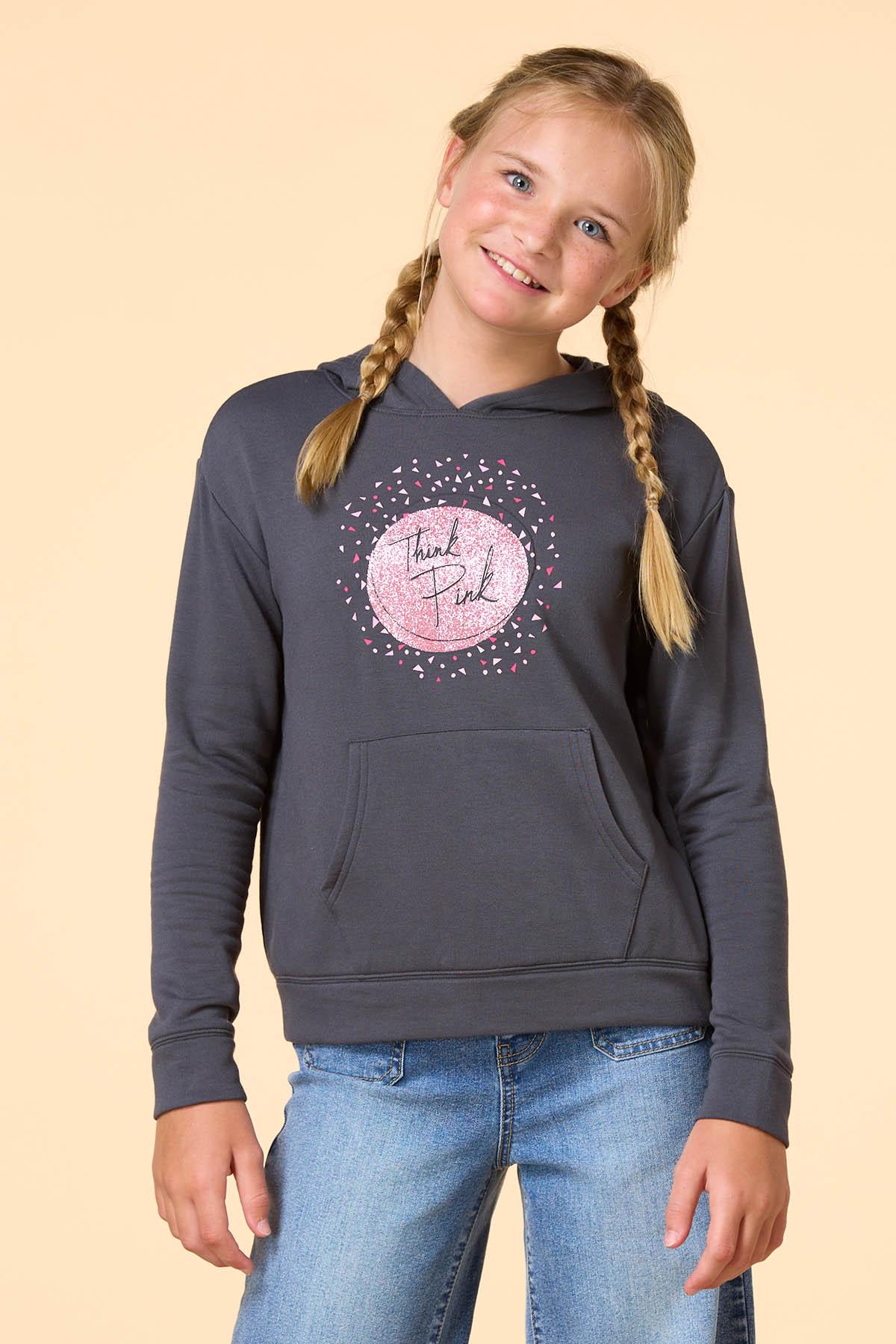 Girls Glittery Think Pink Hoodie