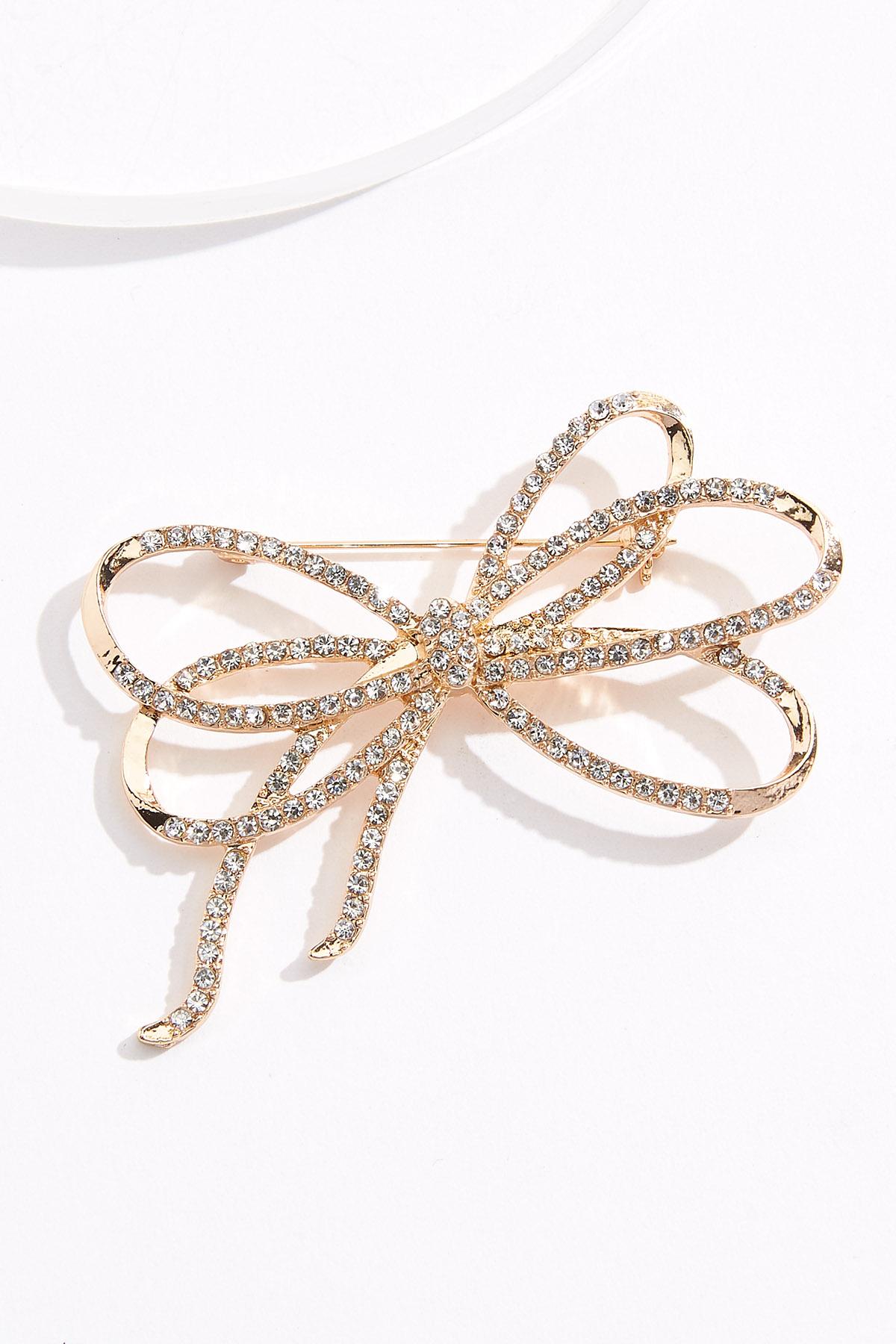 Gold Rhinestone Bow Brooch