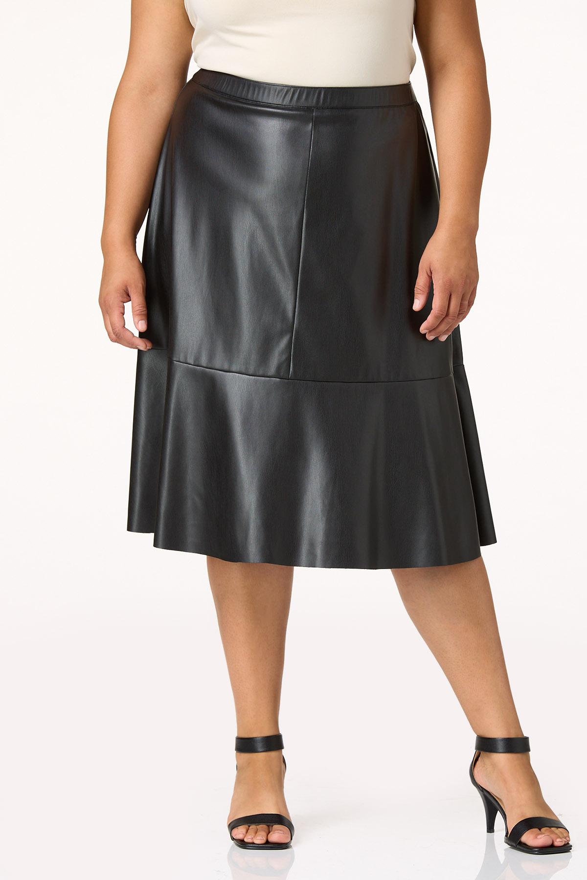 Plus Size Faux Leather Midi Skirt