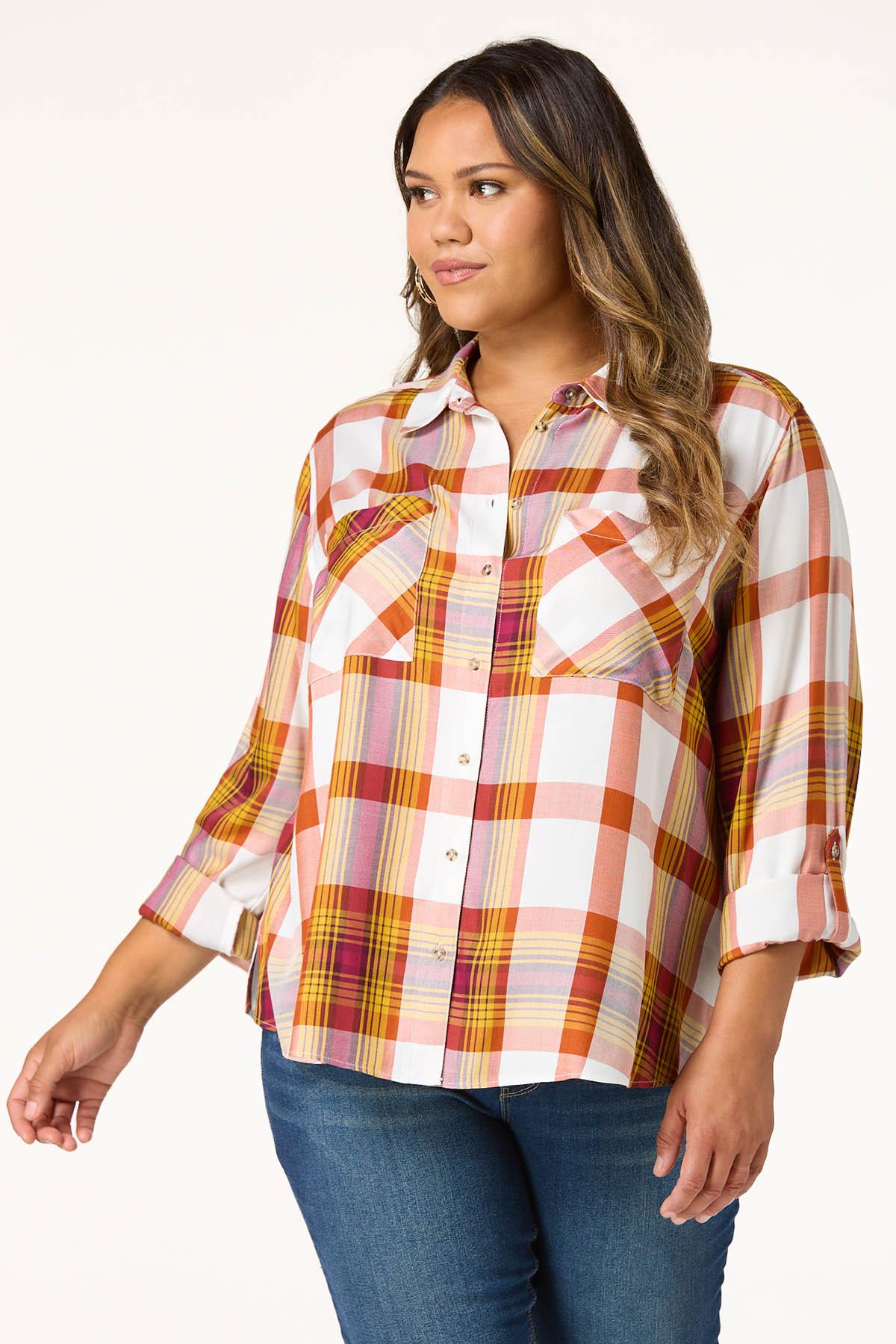 Plus Size Plaid Button Down Shirt