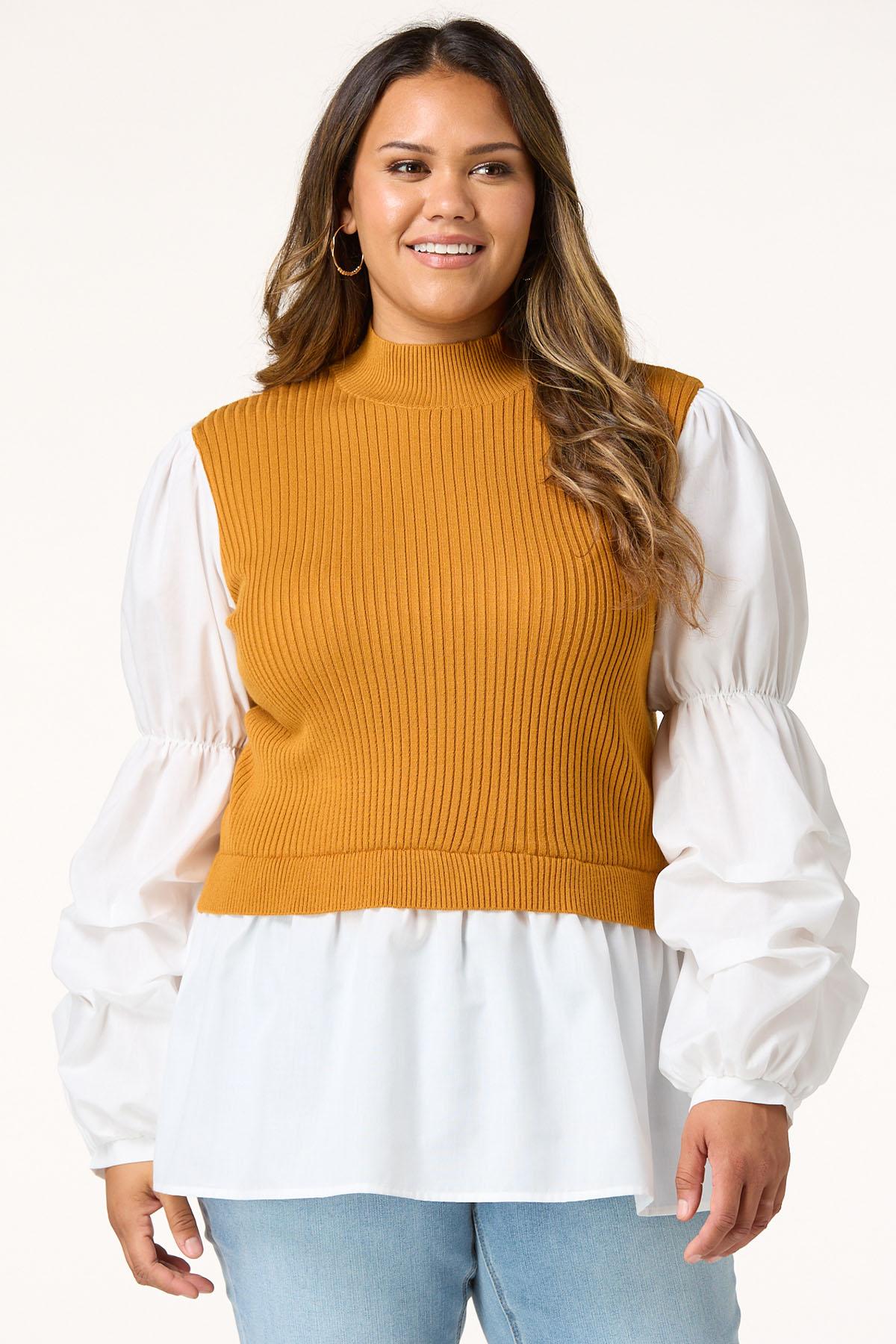 Plus Size Tiered Puff Sleeve Sweater