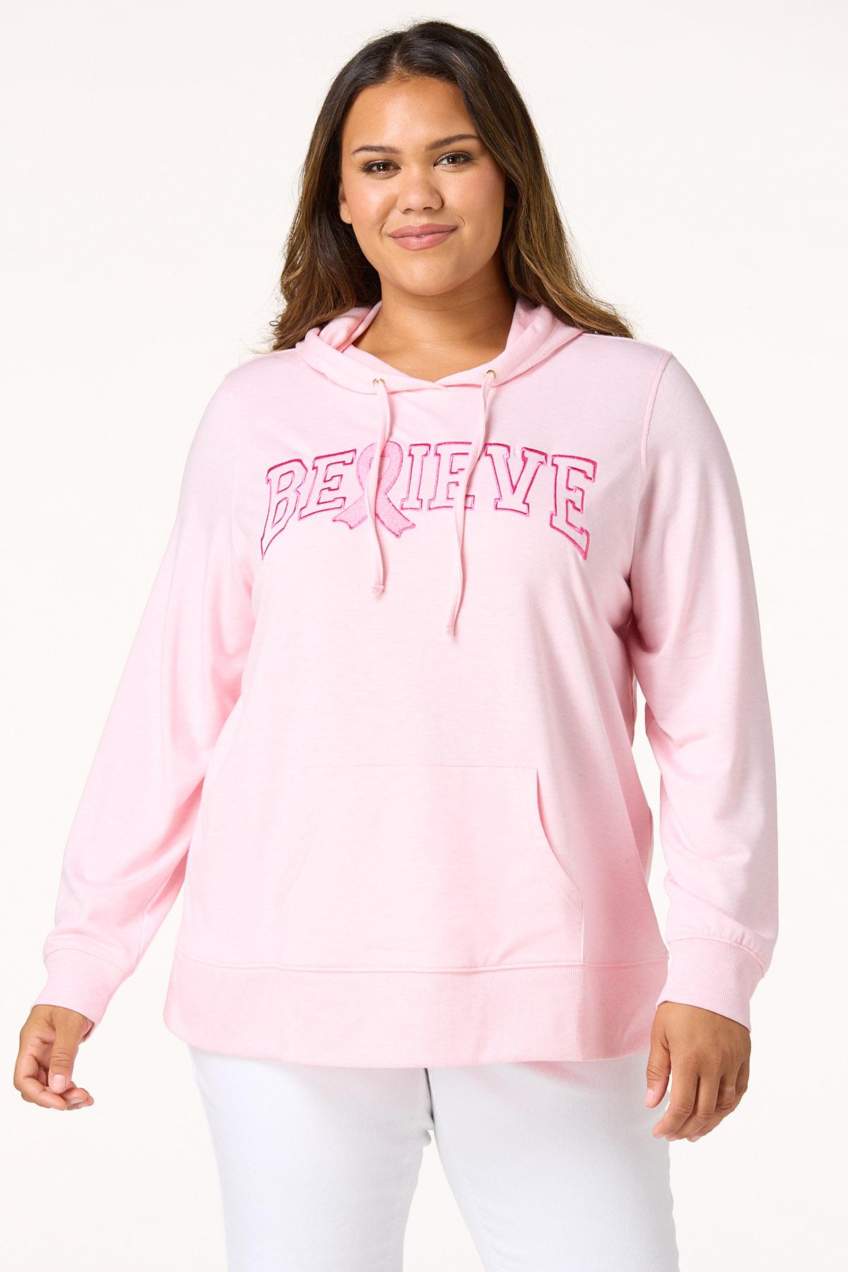 Plus Size Pink Ribbon Believe Hoodie