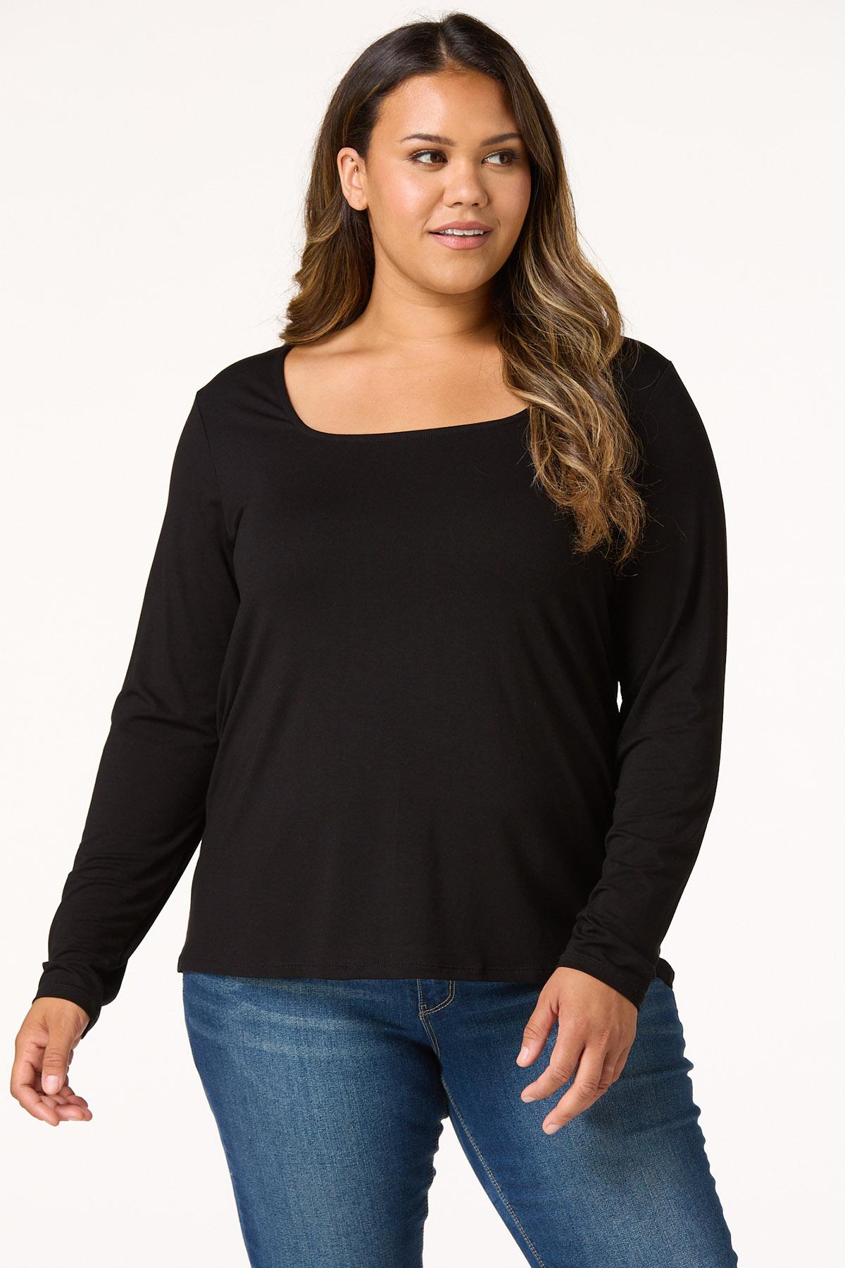 Plus Size Solid Square Neck Top