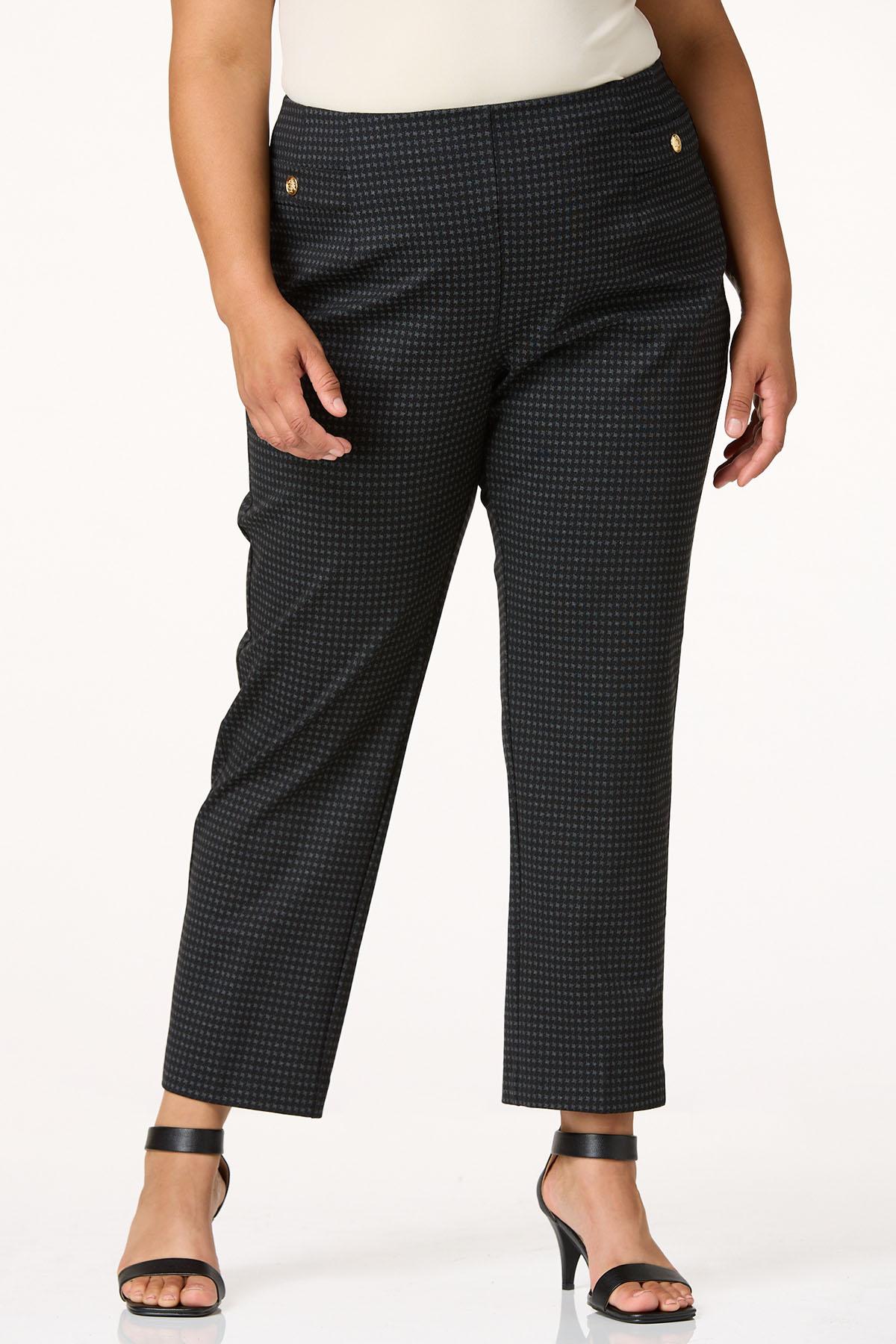 Plus Size Herringbone Gold Button Pants