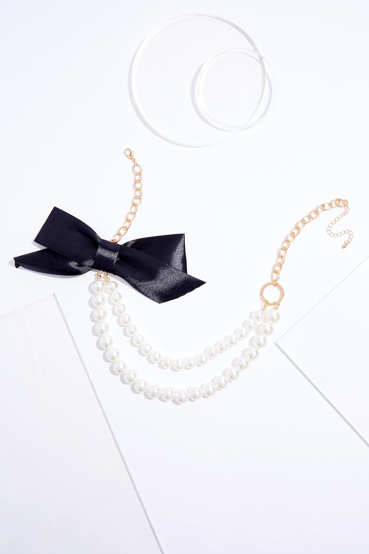 Black Bow Pearl Layered Necklace