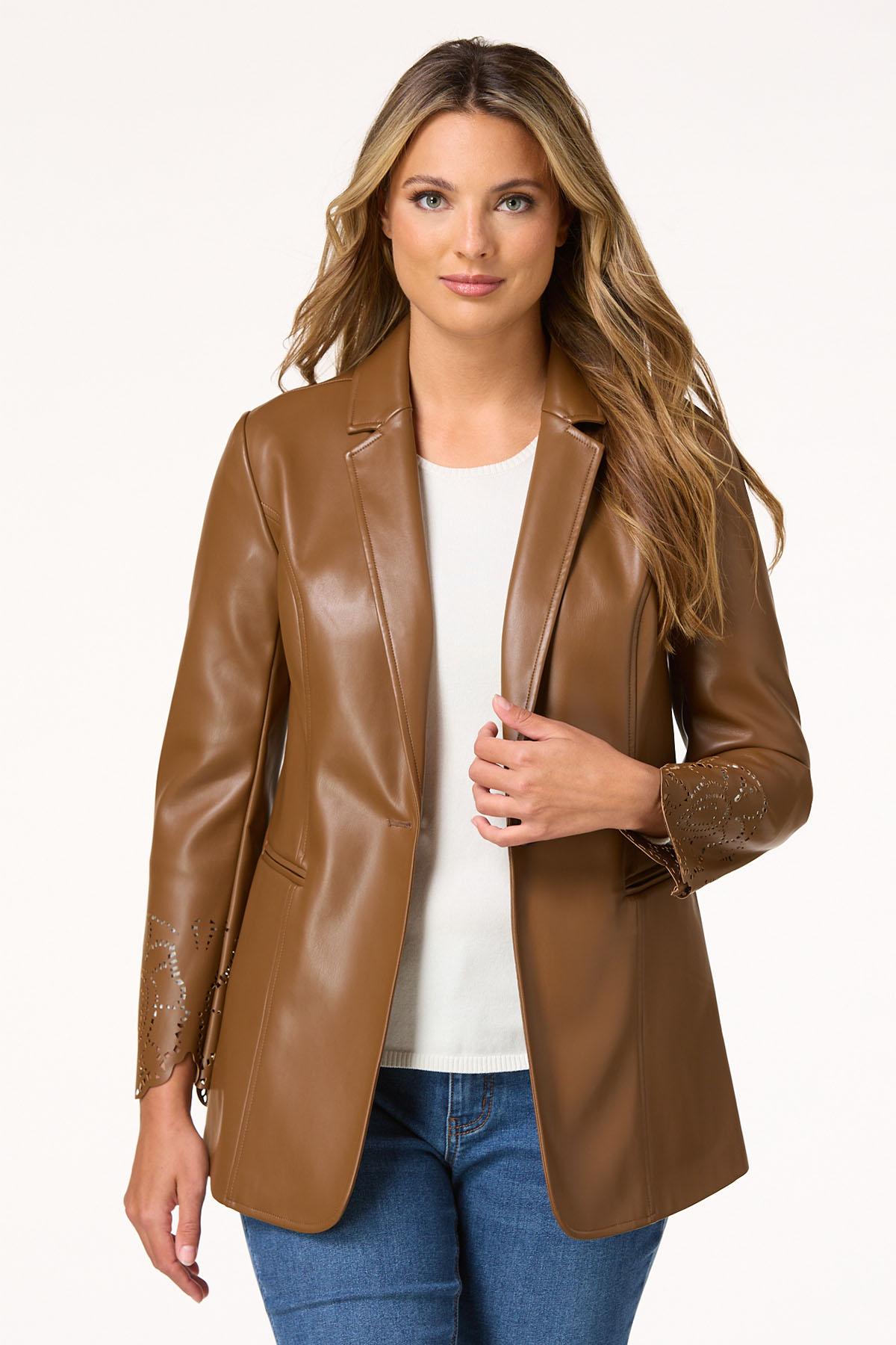 Faux Leather Laser Cut Blazer