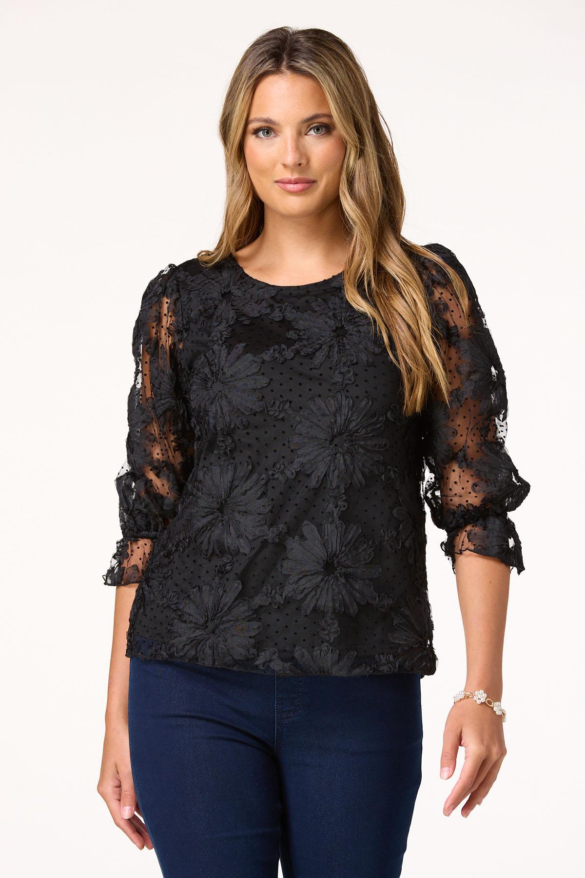 Textured Floral Mesh Top